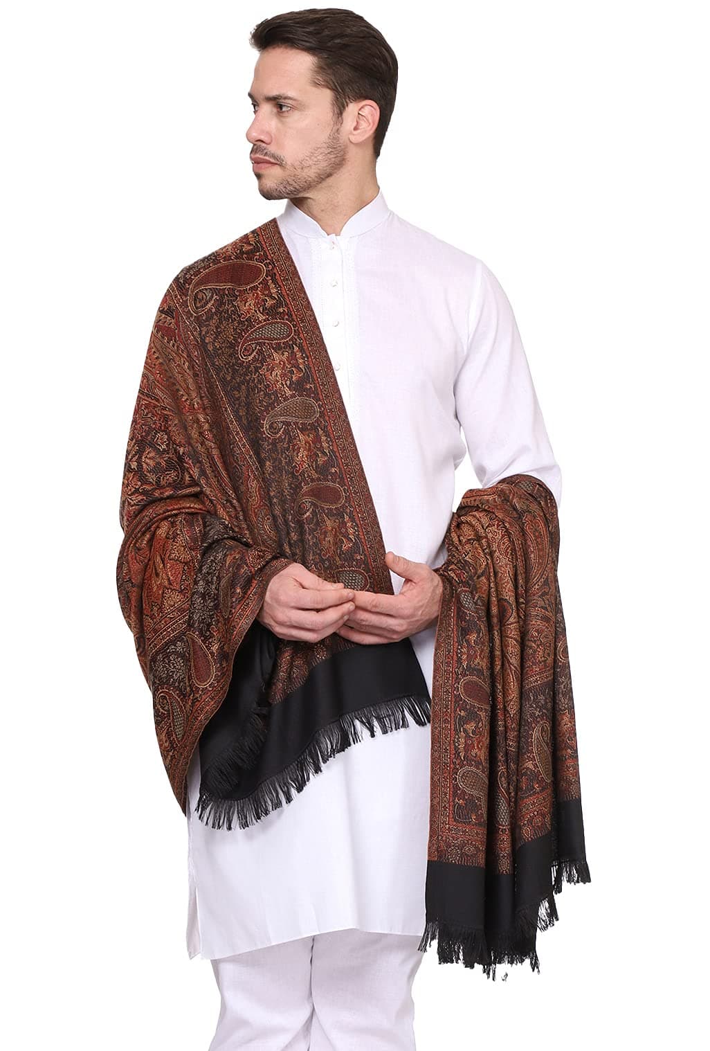 Men's Paisley Design Woven Poly Wool Blend Gents Shawls, Muffler, Stoles for Men [40" X 80"]