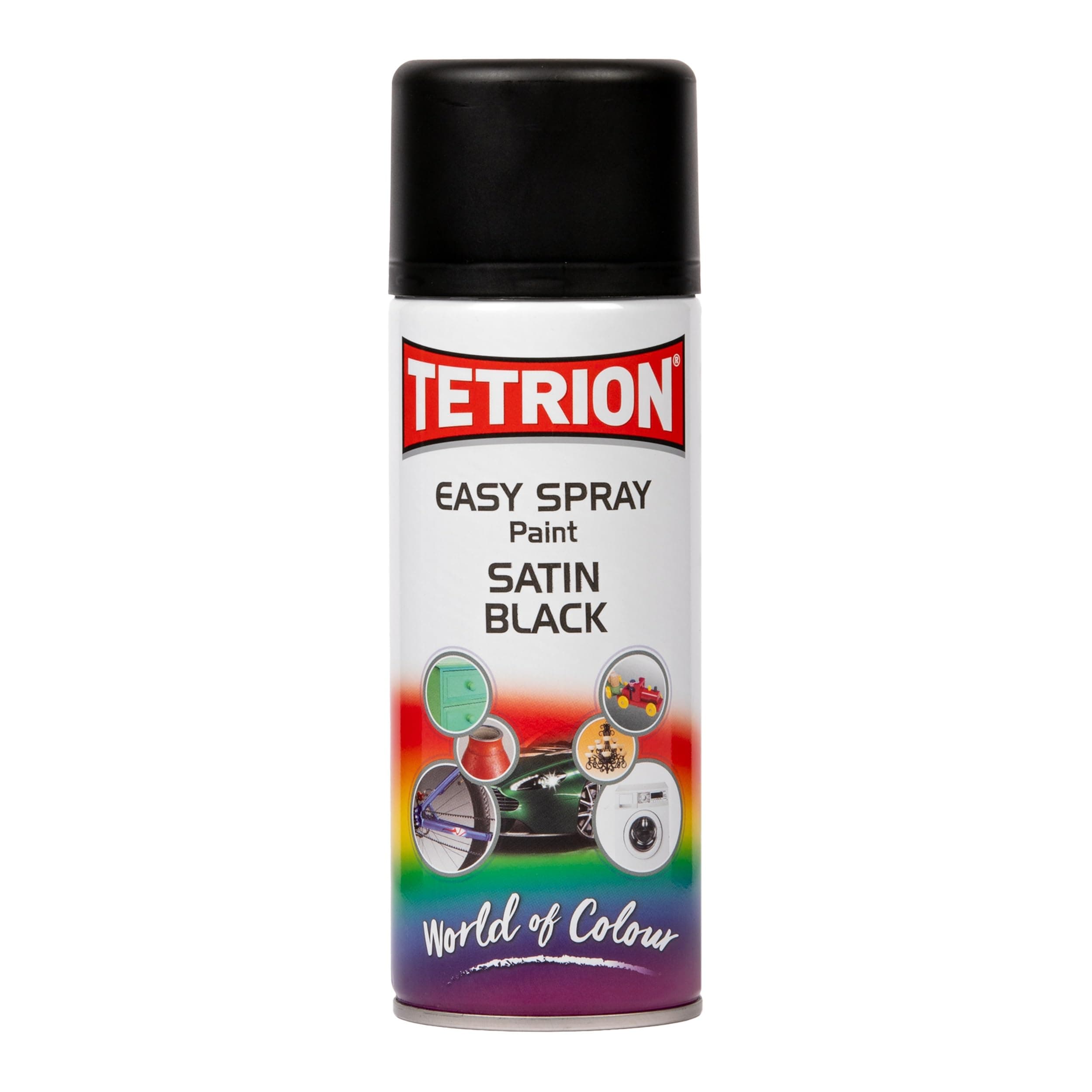 Tetrion Easy Spray Satin Black Paint 400ml Aerosol Quick-Drying Versatile Interior & Exterior Lacquer
