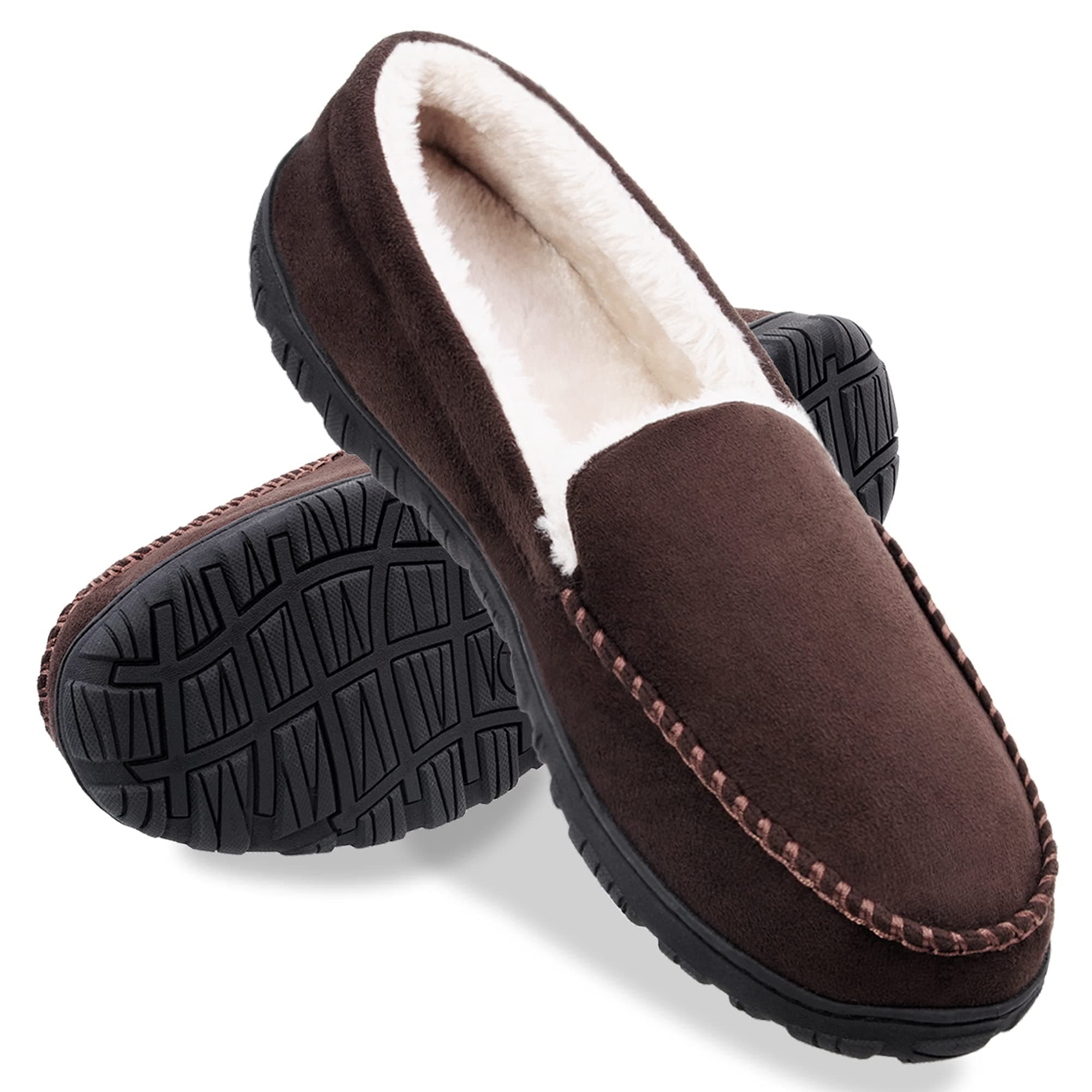 shoeslocker Men's Slippers Warm Soft Plush Memory Foam House Slippers for Men Comfortable Bedroom Moccasin Slippers Non-Slip Indoor Outdoor