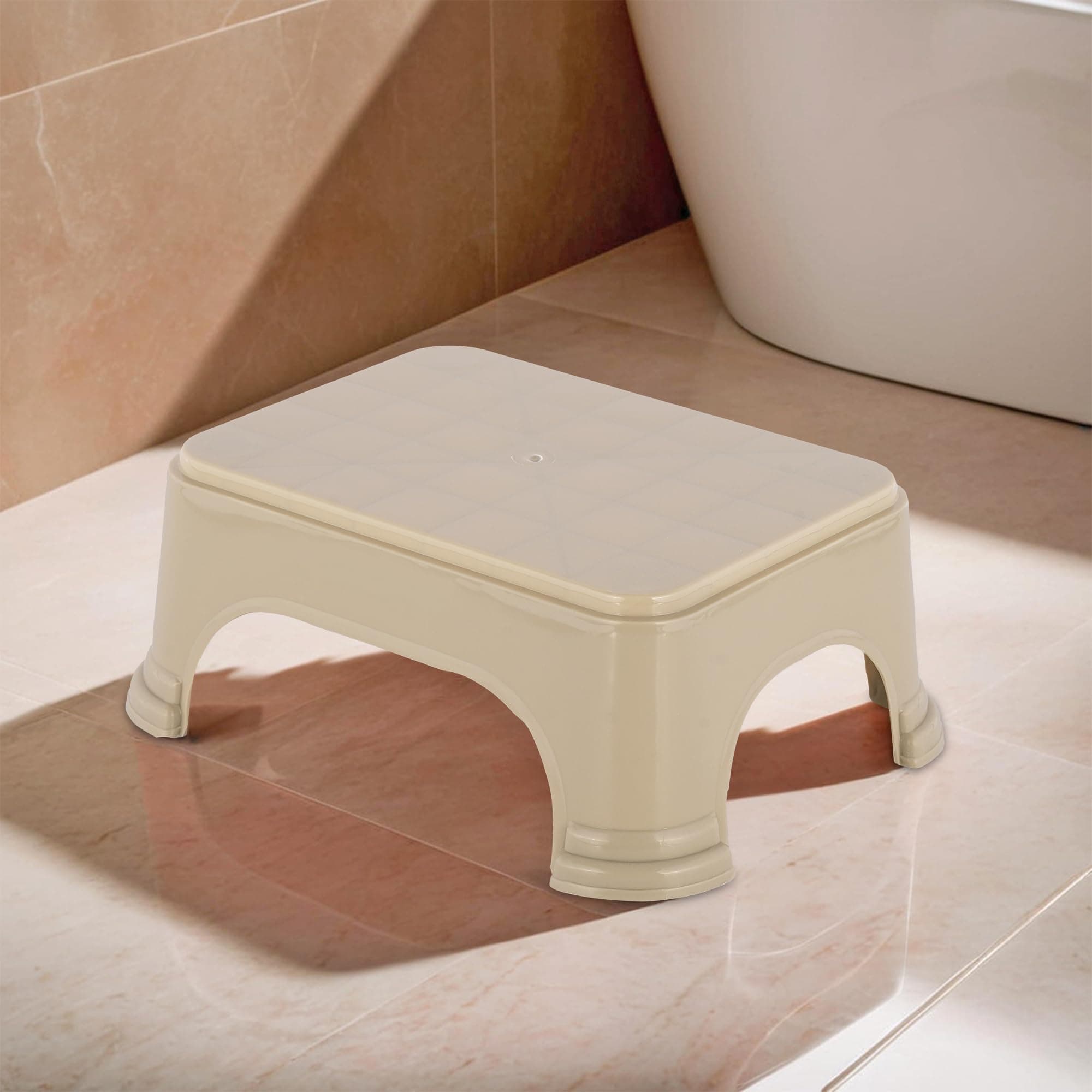 Kuber Industries Durable Bathroom Stool for Bathing | Comfortable Indoor Machiya for Sitting | Senior Citizens Bath Stool & Adults Patla Chair for Home | Plain P6 - Beige