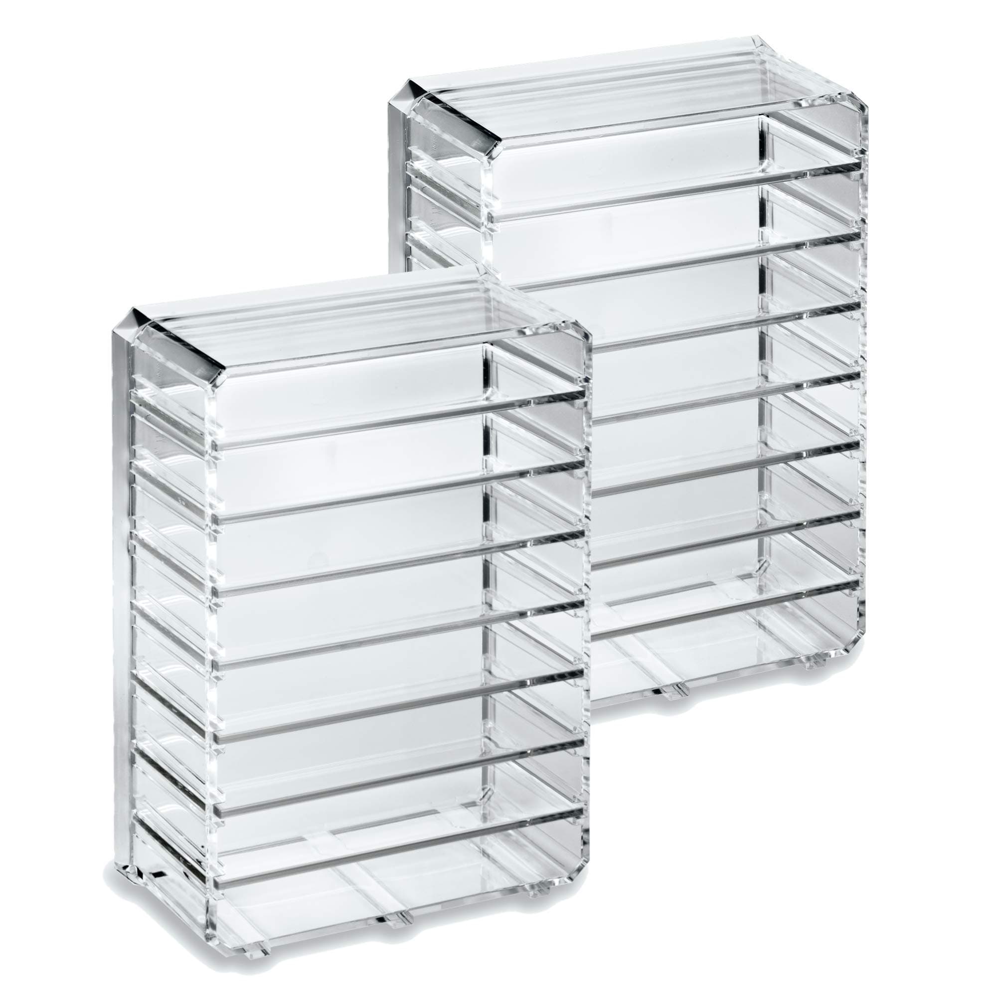 BY ALEGORY (Set Of 2) Acrylic Makeup Face Mask Organizer w/Removable Dividers 8 Spaces Designed To Stand & Lay Flat To Store Moisturizing Facemasks - Clear