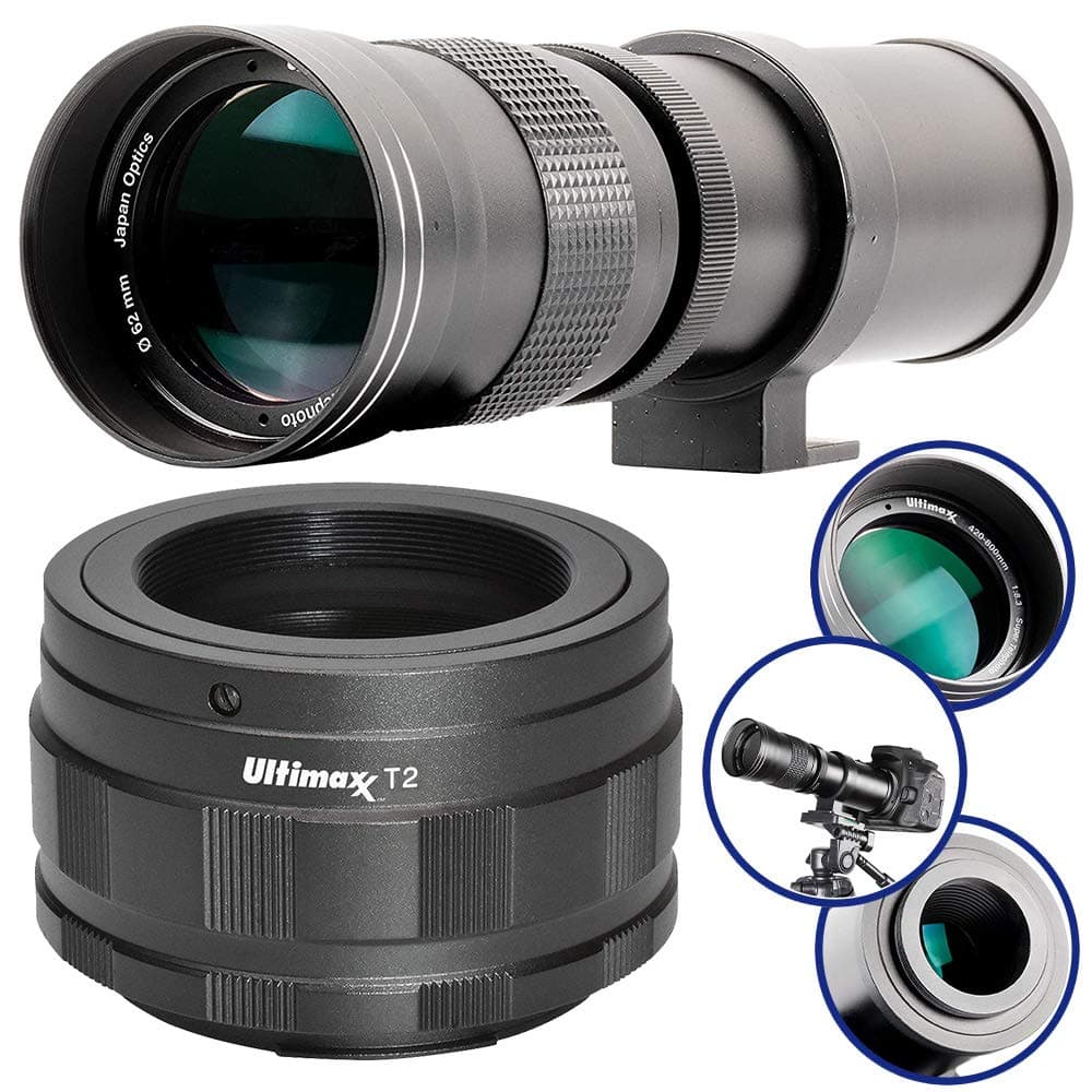 Ultimaxx 420-800mm f/8.3-16 Super HD Manual Telephoto Zoom T-Mount Lens Kit for Nikon Z Cameras - Black