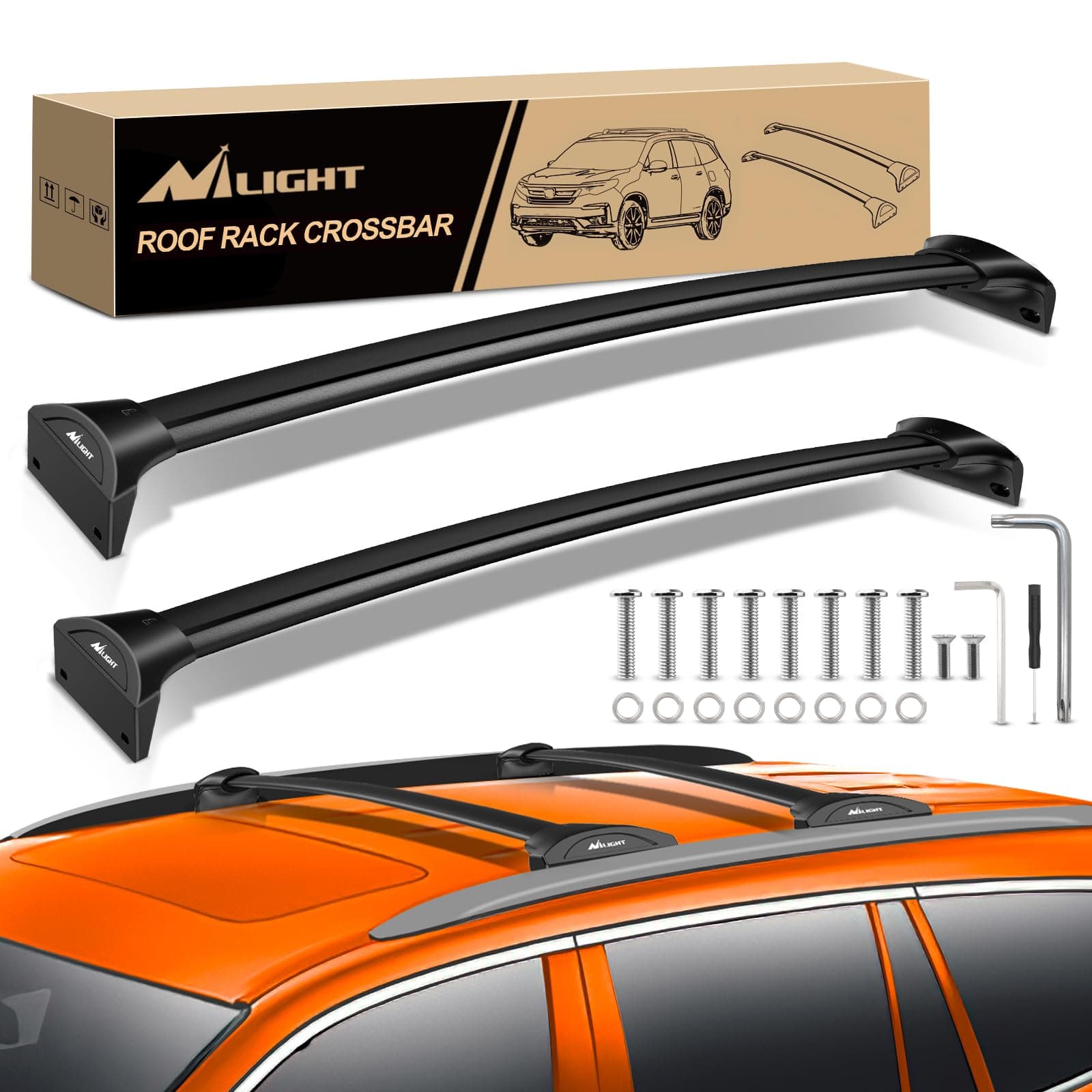 Nilight Roof Rack Cross Bars Fit for Honda Pilot 2016 2017 2018 2019 2020 2021 2022 LX EX EX-L with Flush Rails Fixed Point Adjustable Aluminum Crossbars Luggage Box Bike Kayak Snowboard Cargo Carrier
