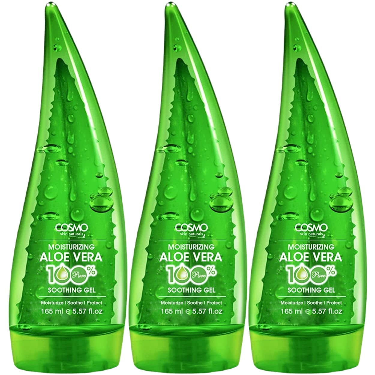 Cosmo Skin Naturals 100% Pure & Natural Aloe Vera Moisturizing Soothing Gel For Unisex- 165ml Green Pack Of 3 - Moisturize Gel, Soothes & Refreshes, Protect, Skincare, Facecare, All Skin Type