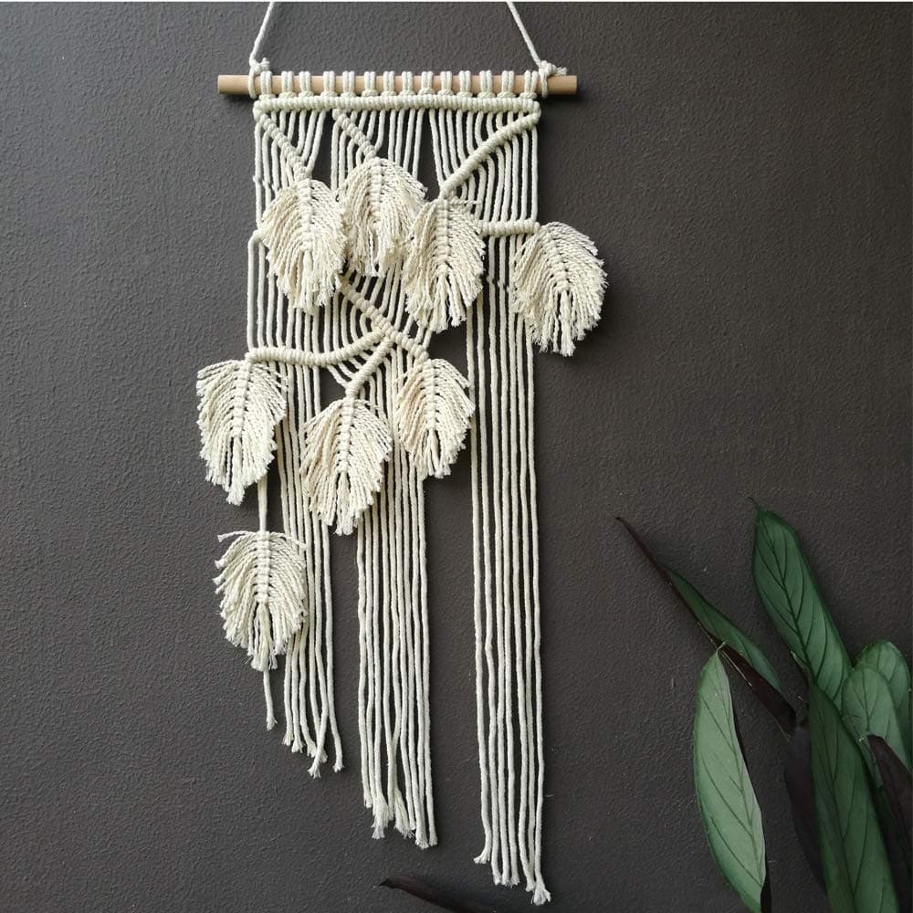 LSHCX Macrame Leaves Design Wall Hanging Home Décor Woven Handmade Tapestry, 15.7 x 29.5 Inches