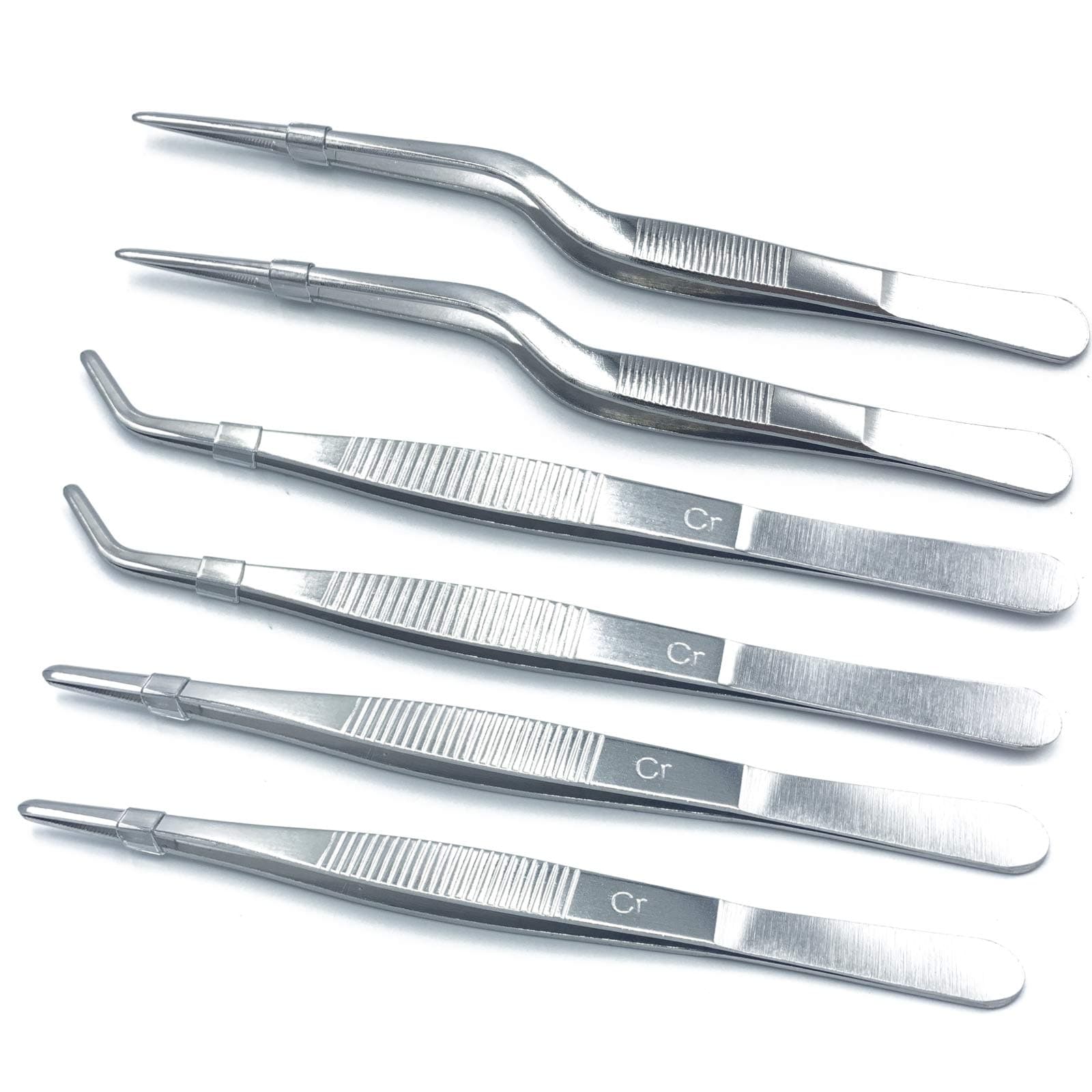 Dohuge 6 Pieces Tongs Tweezers Cooking Tweezers Stainless Steel Tongs Tweezer with Precision Serrated Tips for Cooking Culinary and Medical Beauty Utensils, 6.3 Inch