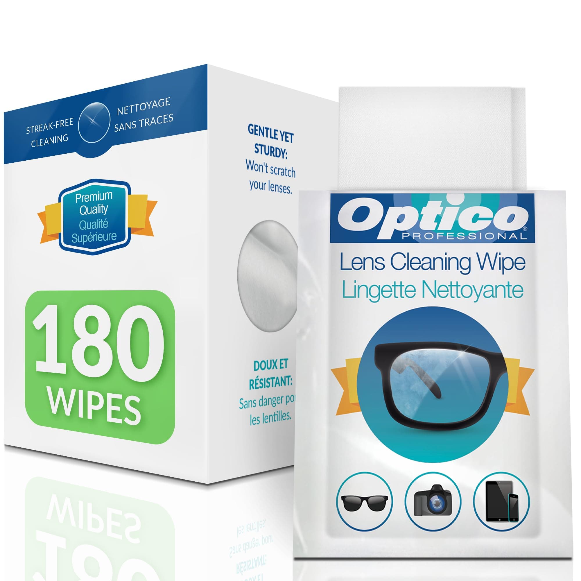 Pre-Moistened Streak-Free Lens Cleaning Wipes, Premium Quality Cleaner, Individually Wrapped, 5 x 3.5 Inches