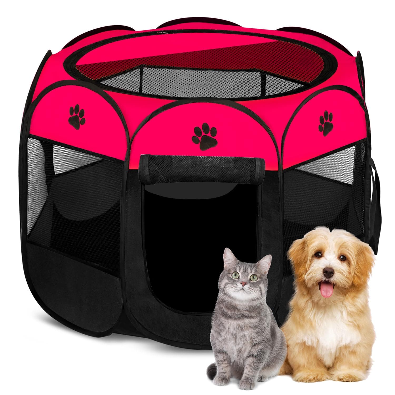 HoringDog Playpens Large, Pet Playpen Carrier Dog Cat Pop Up Tent Puppies Portable Foldable Durable Paw Kennel (L, RED)