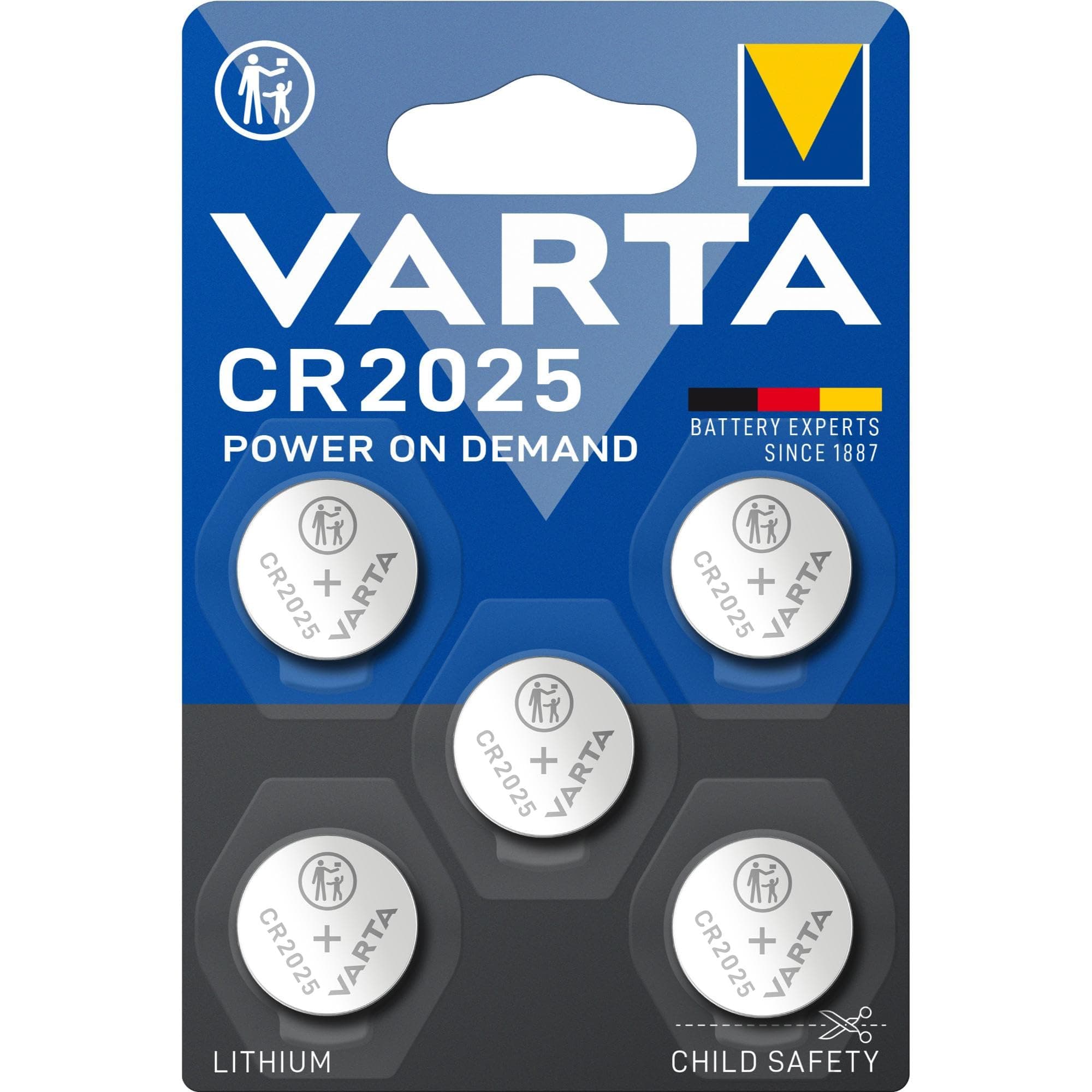 Batteries Electronics CR2025 Lithium button cell 3V battery 5-pack, Button cells in original blister pack of 5