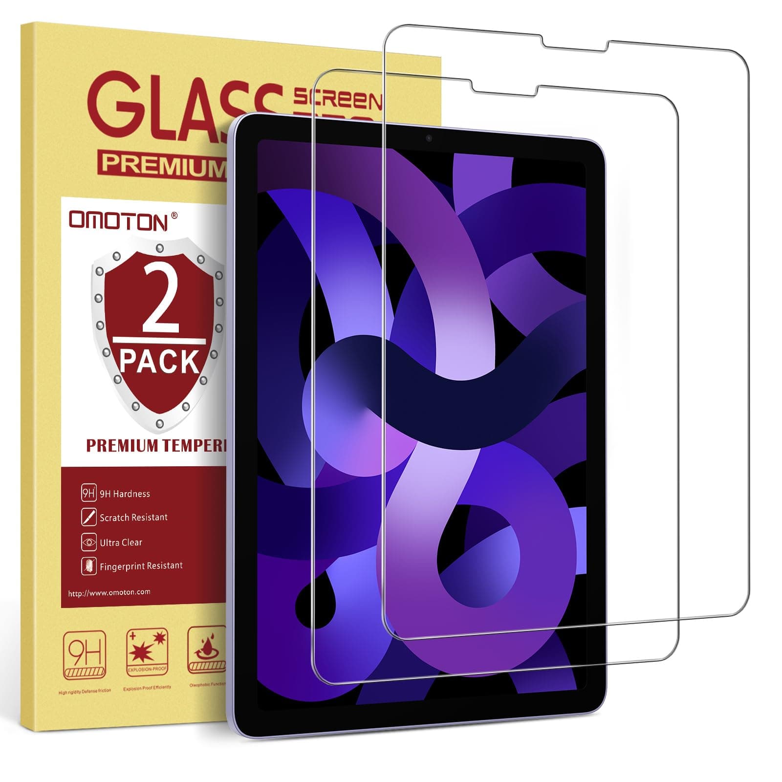 OMOTON Screen Protector for iPad Air 5th 4th Generation (Air 5/4, 10.9 Inch, 2022/2020) iPad Pro 11 Inch (2022/2021/2020/2019) Tablet - Tempered Glass, Case Friendly, Apple Pencil Compatible, 2 Pack