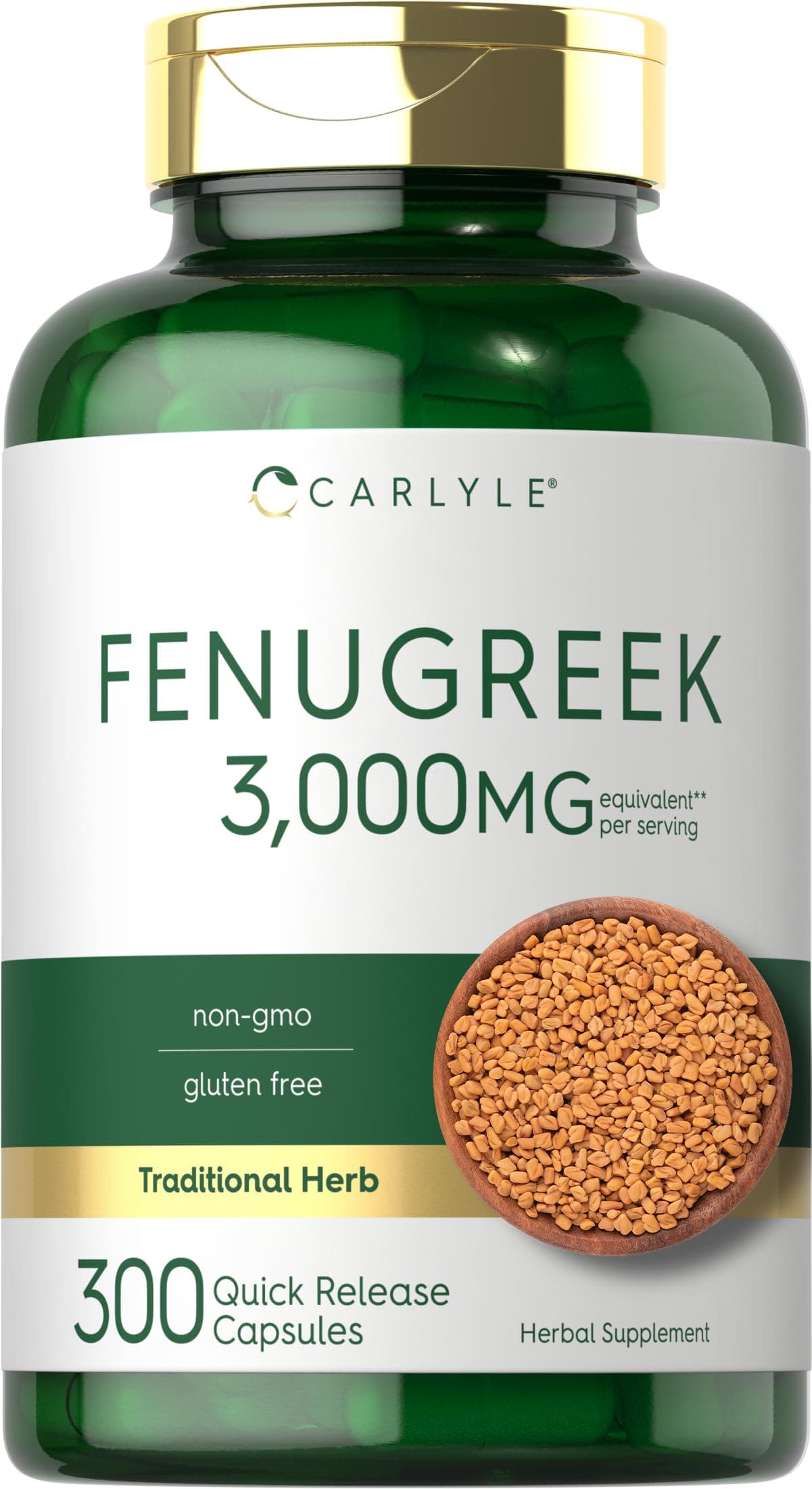 Carlyle Fenugreek Capsules | 300 Count | Non-GMO & Gluten Free Extract | Fenugreek Seeds