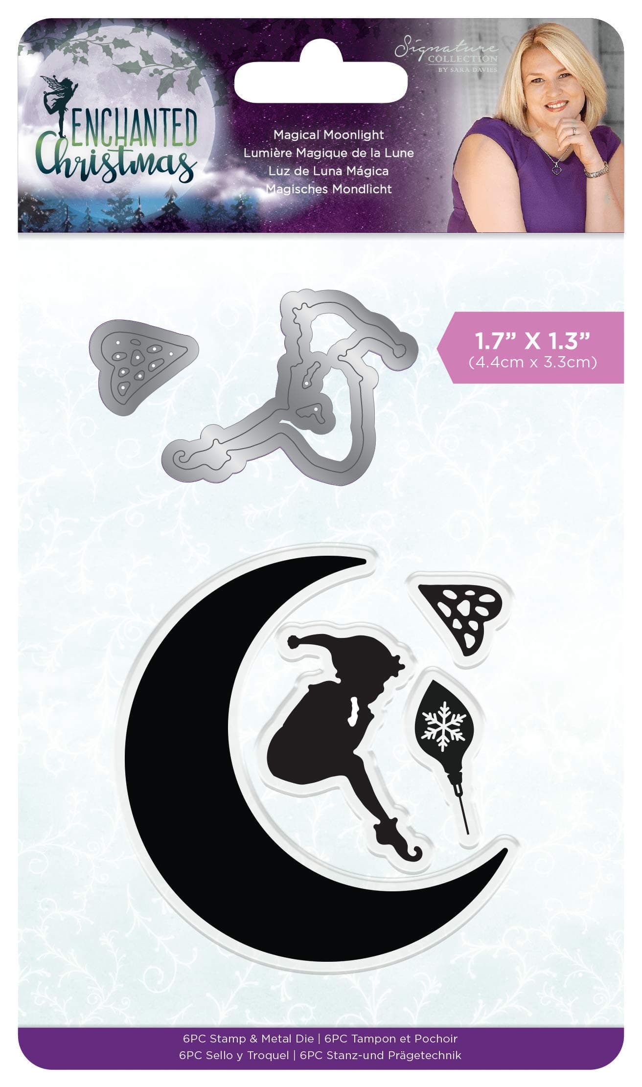 Crafter's Companion Sara Signature Enchanted Christmas – Magical Moonlight Stamp and Die Set-1.72” x 1.3” (4.4cm x 3.3cm), Multi, One Size