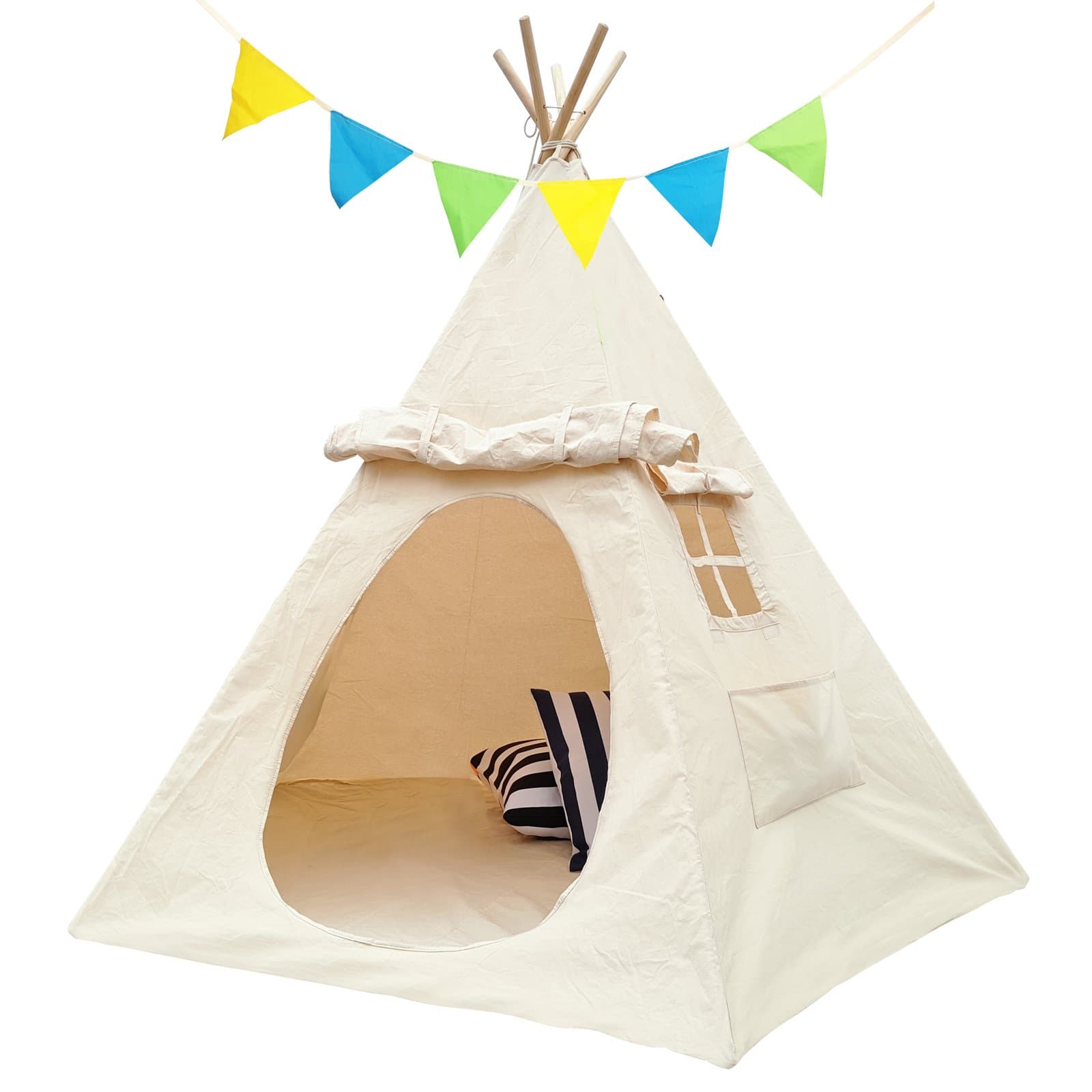 Lavievert Teepee Children Indian Playhouse Cotton Canvas Kids Play Tent for Indoor or Outdoor Play (White)