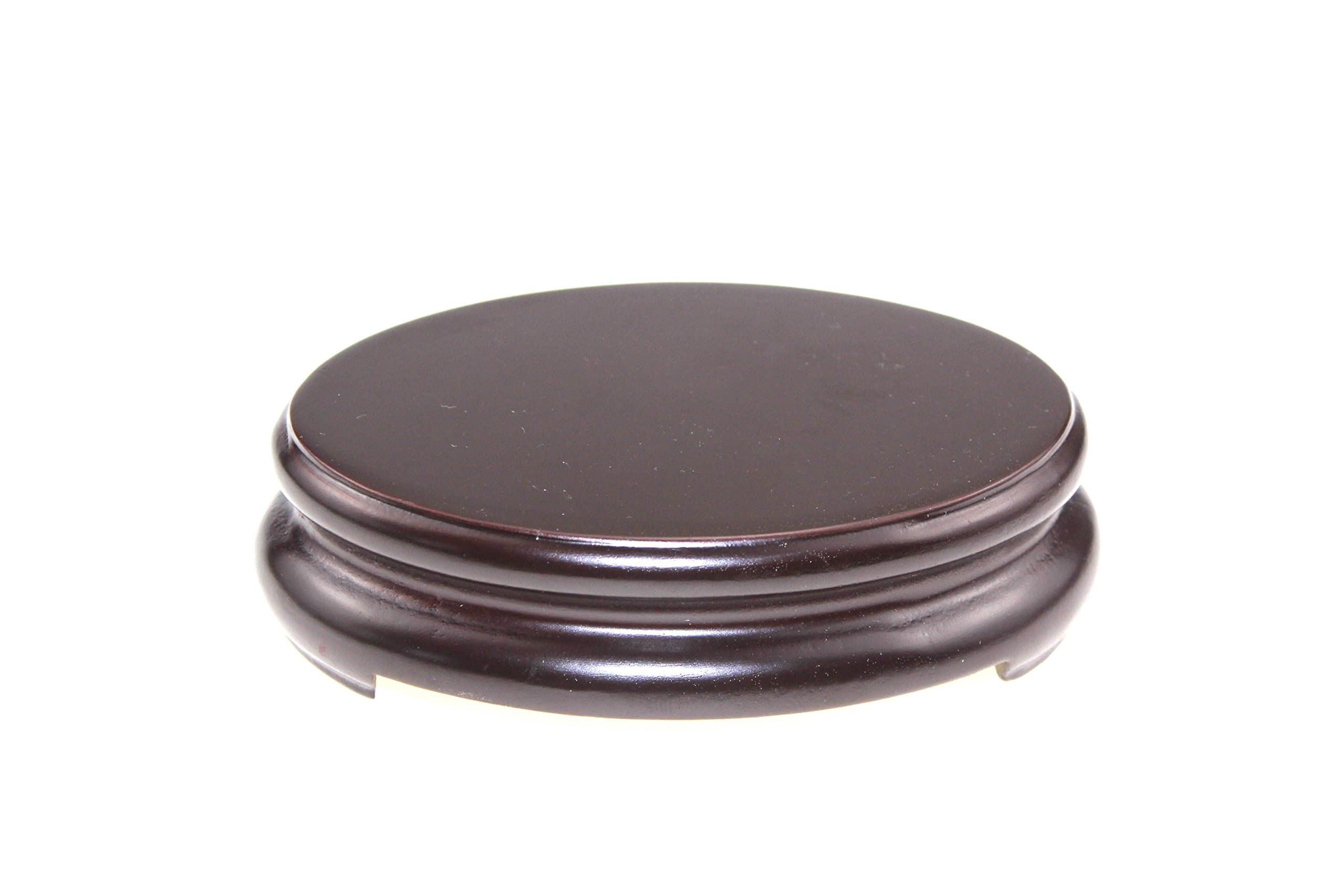 Oriental Furniture Luxury Dark Composite Wood Stand Holder Wooden Display Stands Elliptic Oval Oblong Shape Pedestal (XS 10cm(top Length) 6cm(top) 3.5cm)