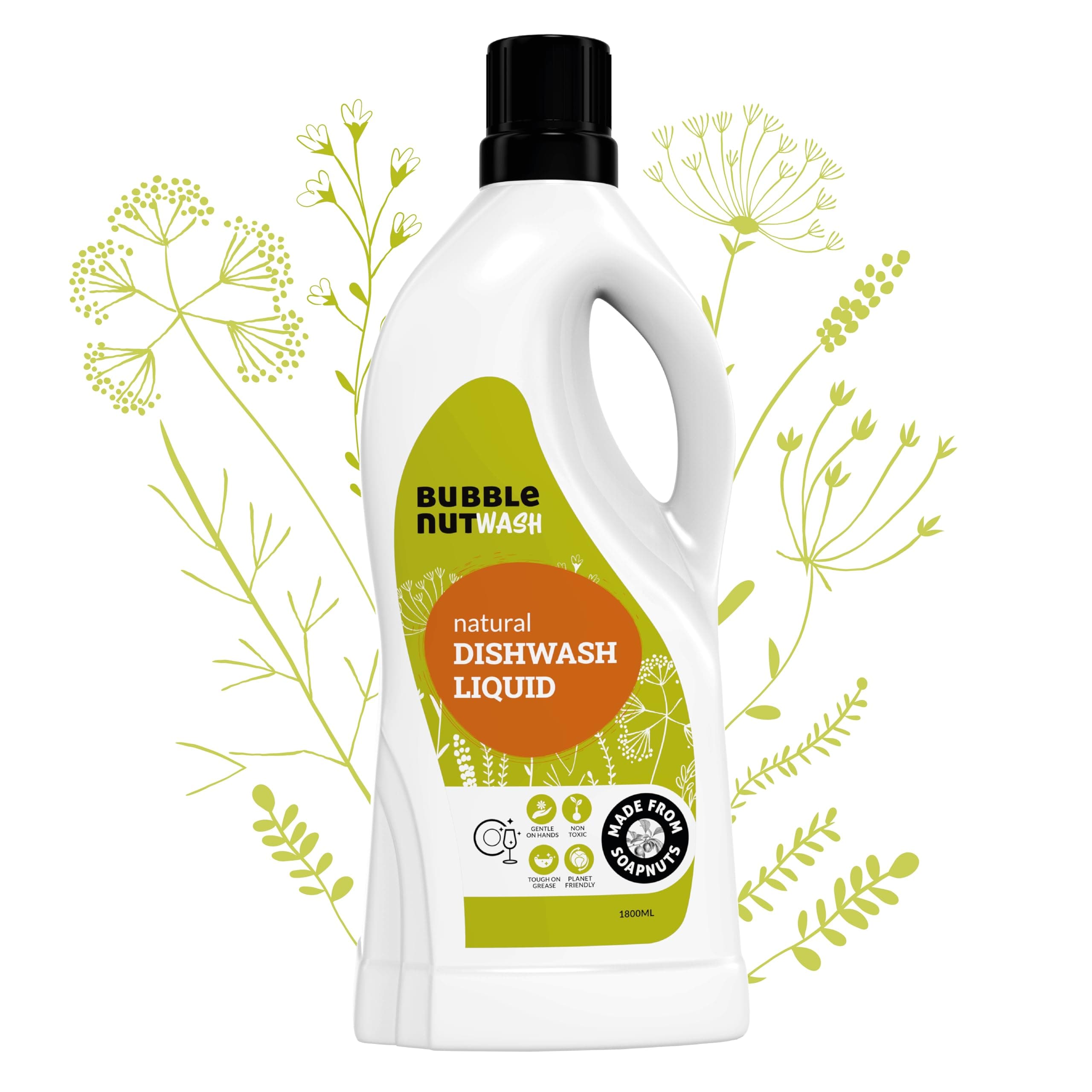 BubbleNut Wash Natural And Organic Dishwash Liquid (1.8 Lits), Soap nuts-based, Baby safe, Eco friendly Herbal Dish washing Liquid, Hypoallergenic, Sensitive Skin (1.8 Lits)