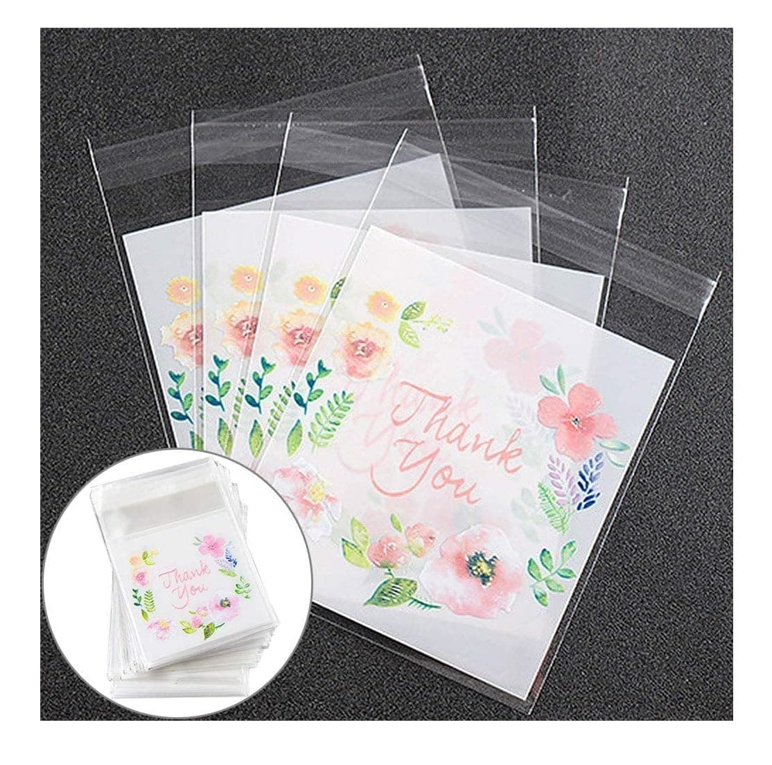 TREXEE Plastic, Self Adhesive Guddy Bags, Party Favor/Cookie Bags Chocolate Pouches Birthday Party Return Gift Bags (Pack Of 100/Thank You)