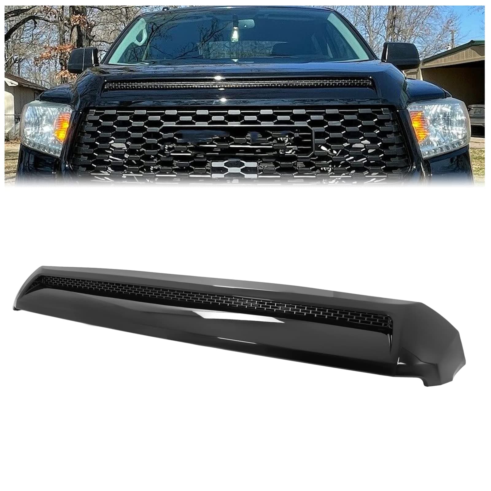 Kojem Hood Scoop Bulge Molding Compatible with 2014-2021 Toyota Tundra Platinum Style Color Code 202 Black Front Upper Grille
