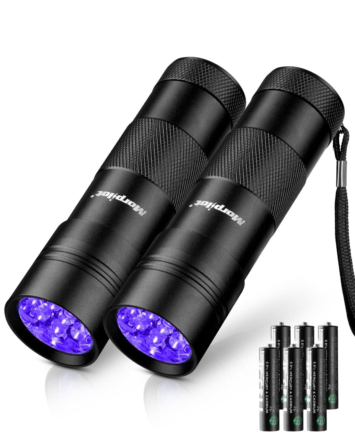 Morpilot UV Blacklight Flashlights - 12 LED 395nm Ultraviolet UV Flashlight, 2 PCS Blacklight Mini for Pet Urine Detection, UV Light for Stains, Bed Bugs, Resin Curing, Scorpions (Batteries Included)