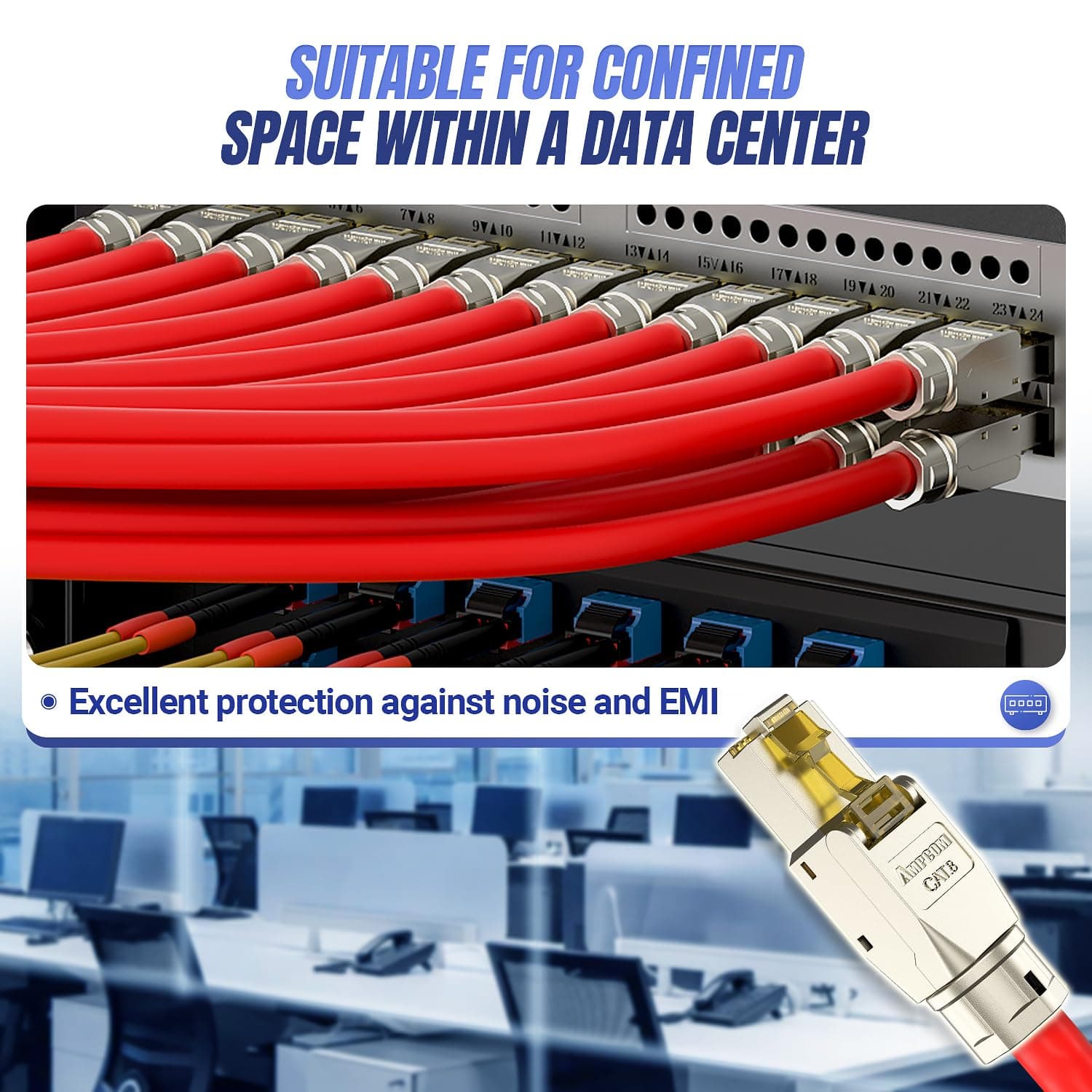 AMPCOM STP CAT8 RJ45 Connector Zinc-Alloy Tool-Free Ethernet Field Termination Modular Plug -6 Pack