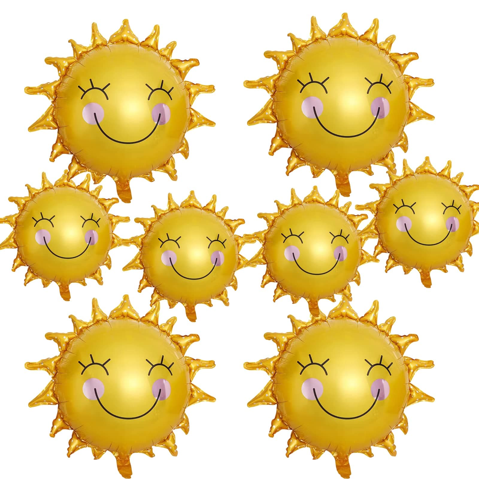 8PCS Sun Smil Foil Balloons Sunshin Aluminum Balloon Gold Summer Sun Helium Mylar Party Balloons for Birthday Baby Shower Christmas Party