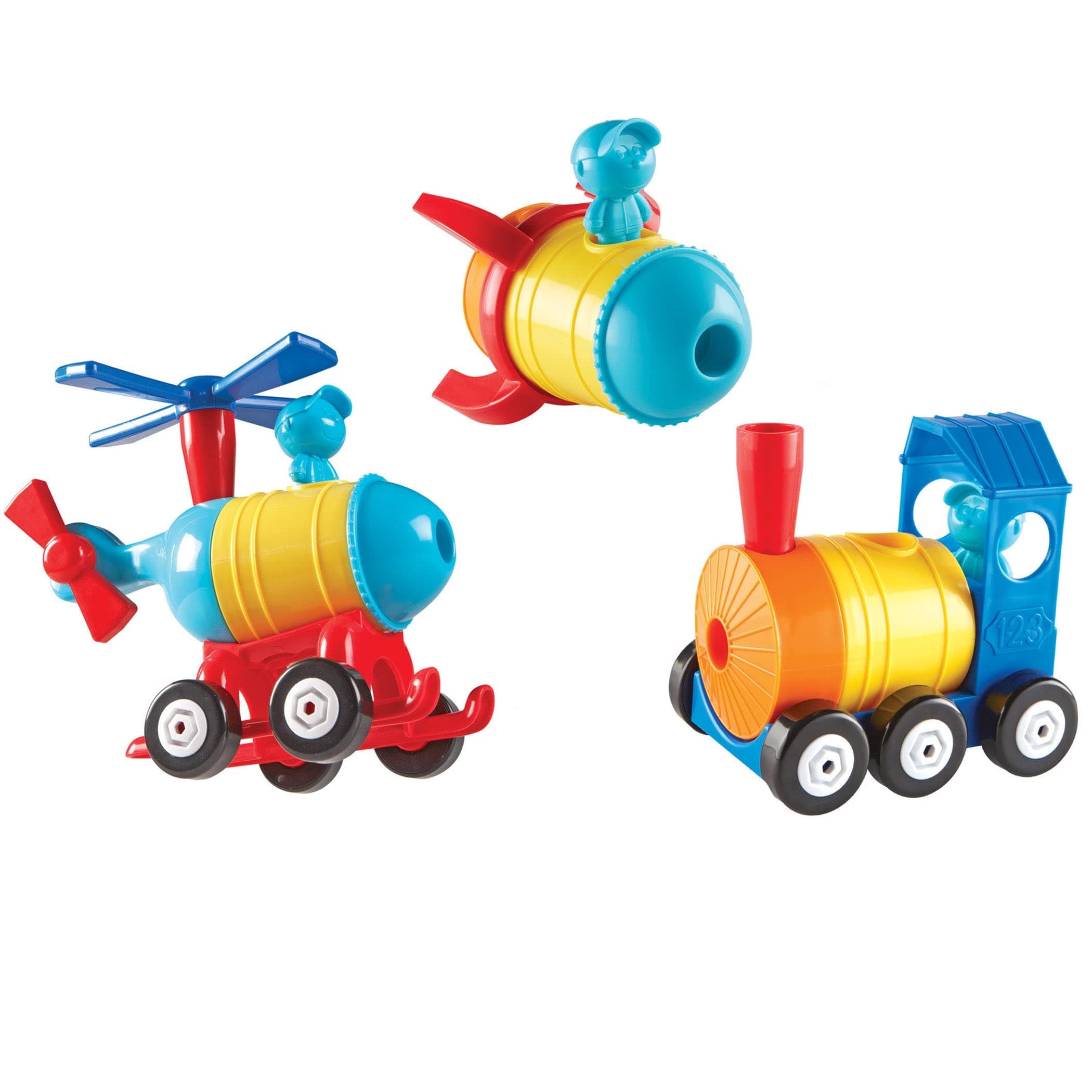 Learning Resources 1-2-3 Build It! Rocket-Train-Helicopter - 17 Pieces, Ages 2+, Creative Thinking, Toddler Building, STEM, Early Engineering Toys