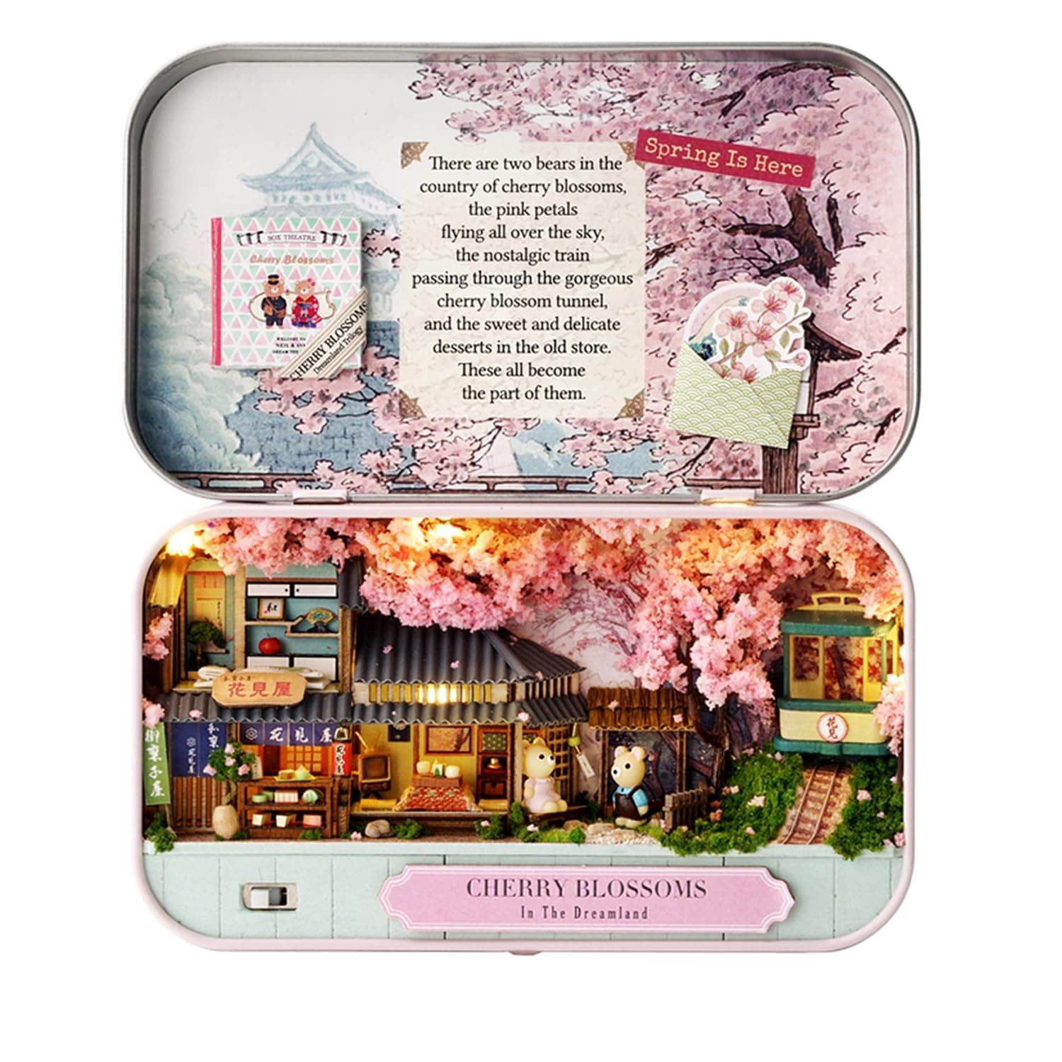 MAGQOO Miniature Dollhouse Kit Box Theater Kit Miniature Room Kit 3D DIY Wooden Doll House Kit with Furniture 1:100(Cherry Blossoms)