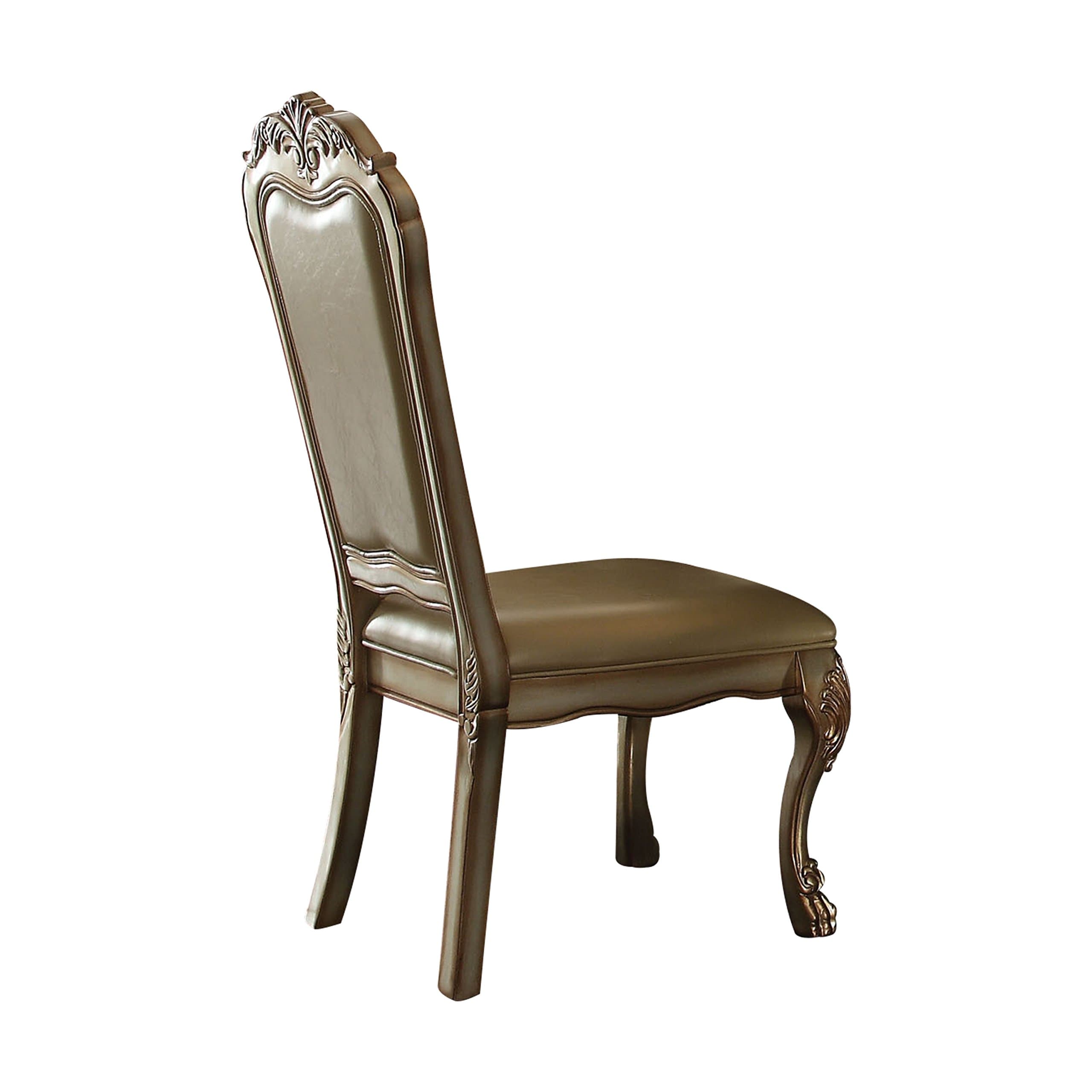 AcmeDresden Side Chair (Set-2) - - Bone PU - Fabric & Gold Patina
