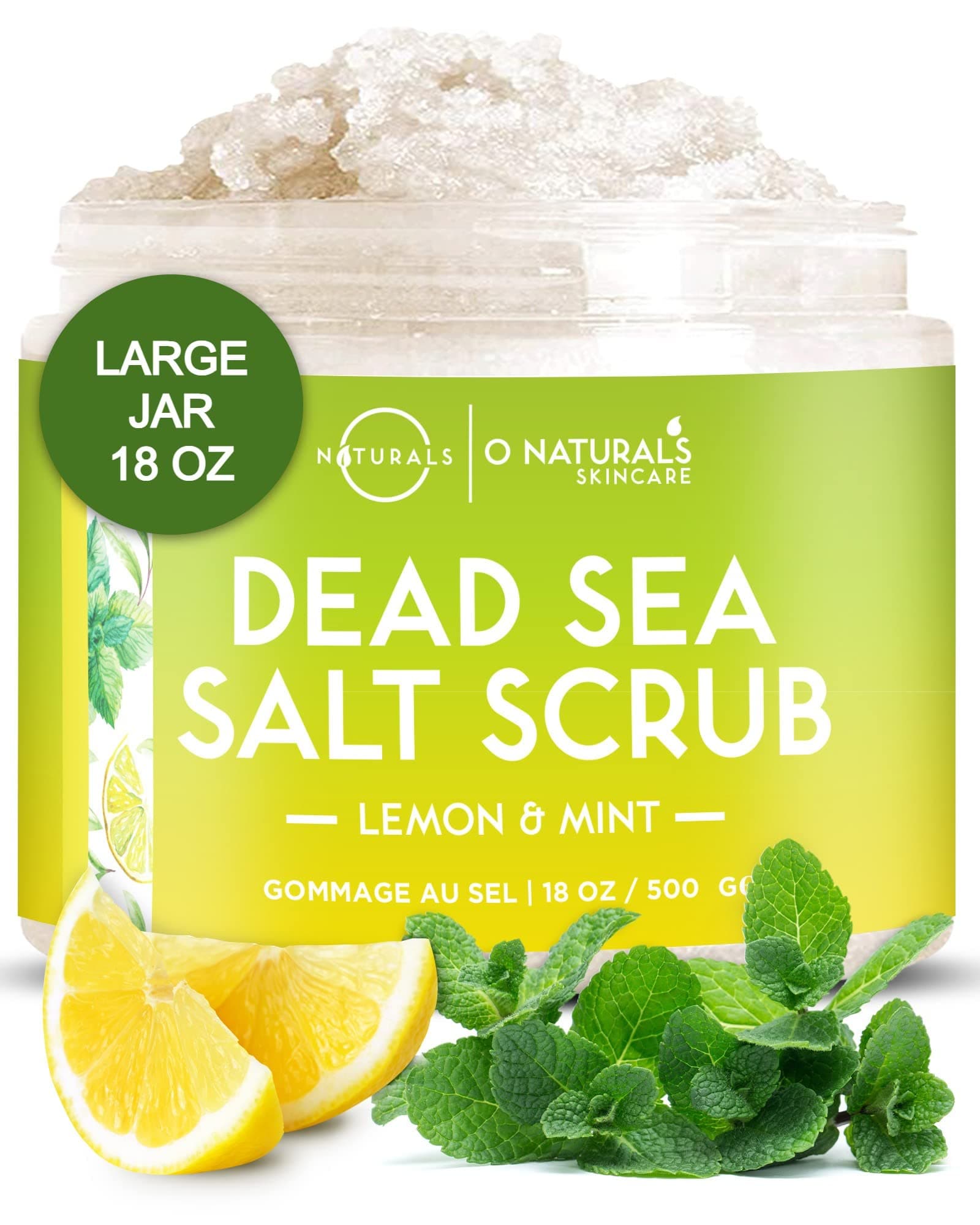 O Naturals Lemon Mint Dead Sea Salt Body Scrub – Natural Body Exfoliator Scrub, Skin Exfoliating Products for Body & Feet, Foot Exfoliator Scrub, Hydrating Body Scrub