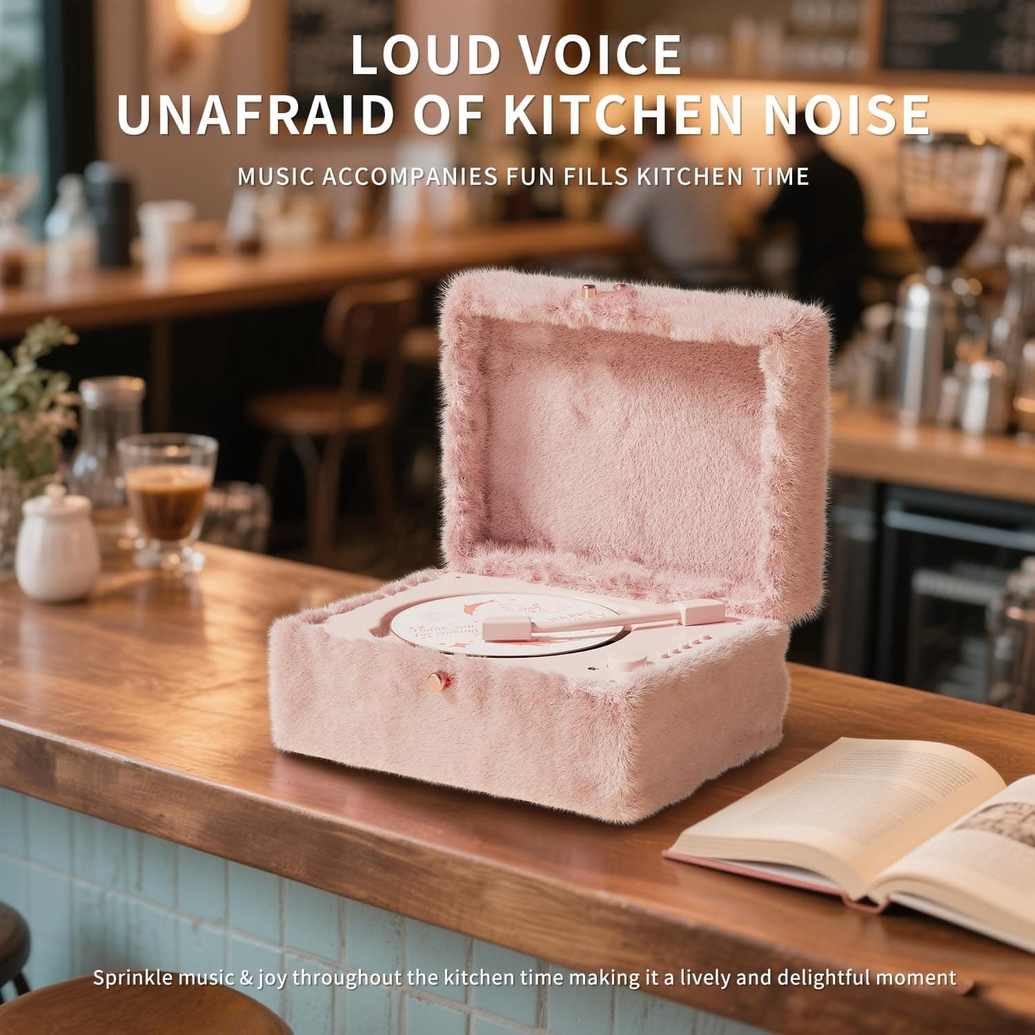 Plush Fuzzy Pink CD Player with Bluetooth, Remote Control