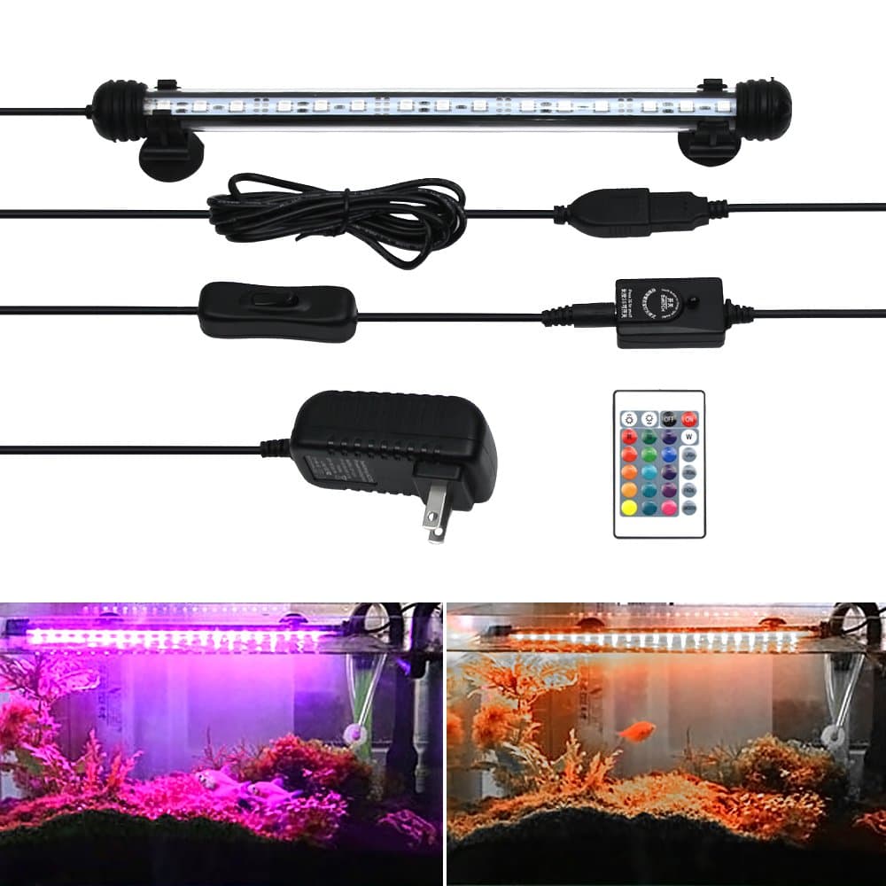 GOESWELL LED Aquarium Light, Fish Tank Light Underwater Submersible Light RGB Color Changing with Remote Control (11.41 inch)