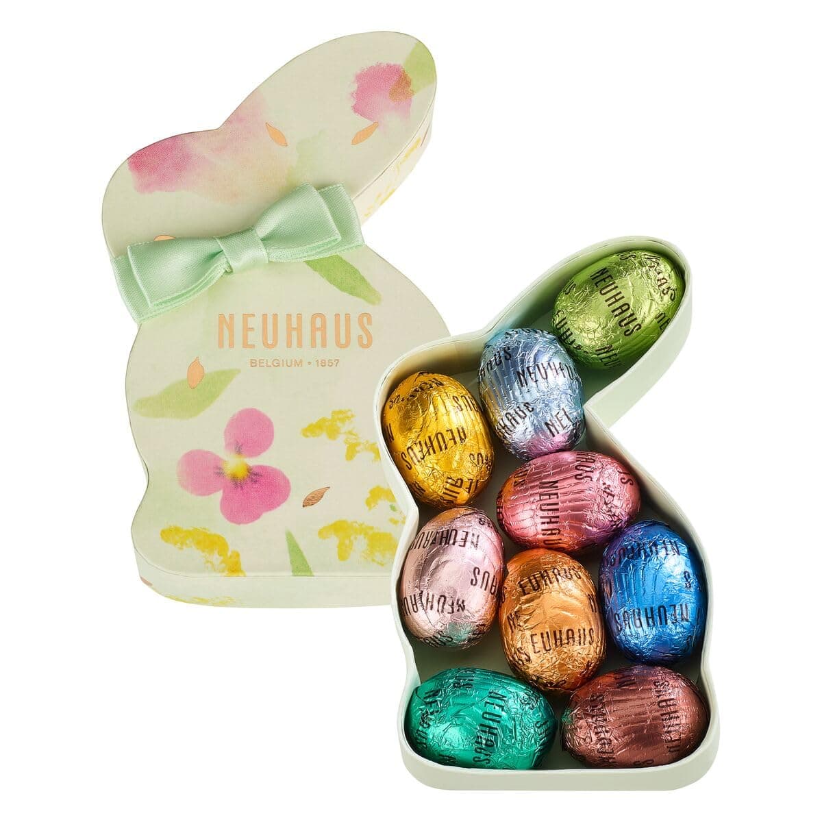 Neuhaus Belgian Chocolate Green Bunny Gift Box – 9 Chocolate Eggs Assorted Milk, White & Dark Chocolate – Easter Egg Assortment – Easter Gift