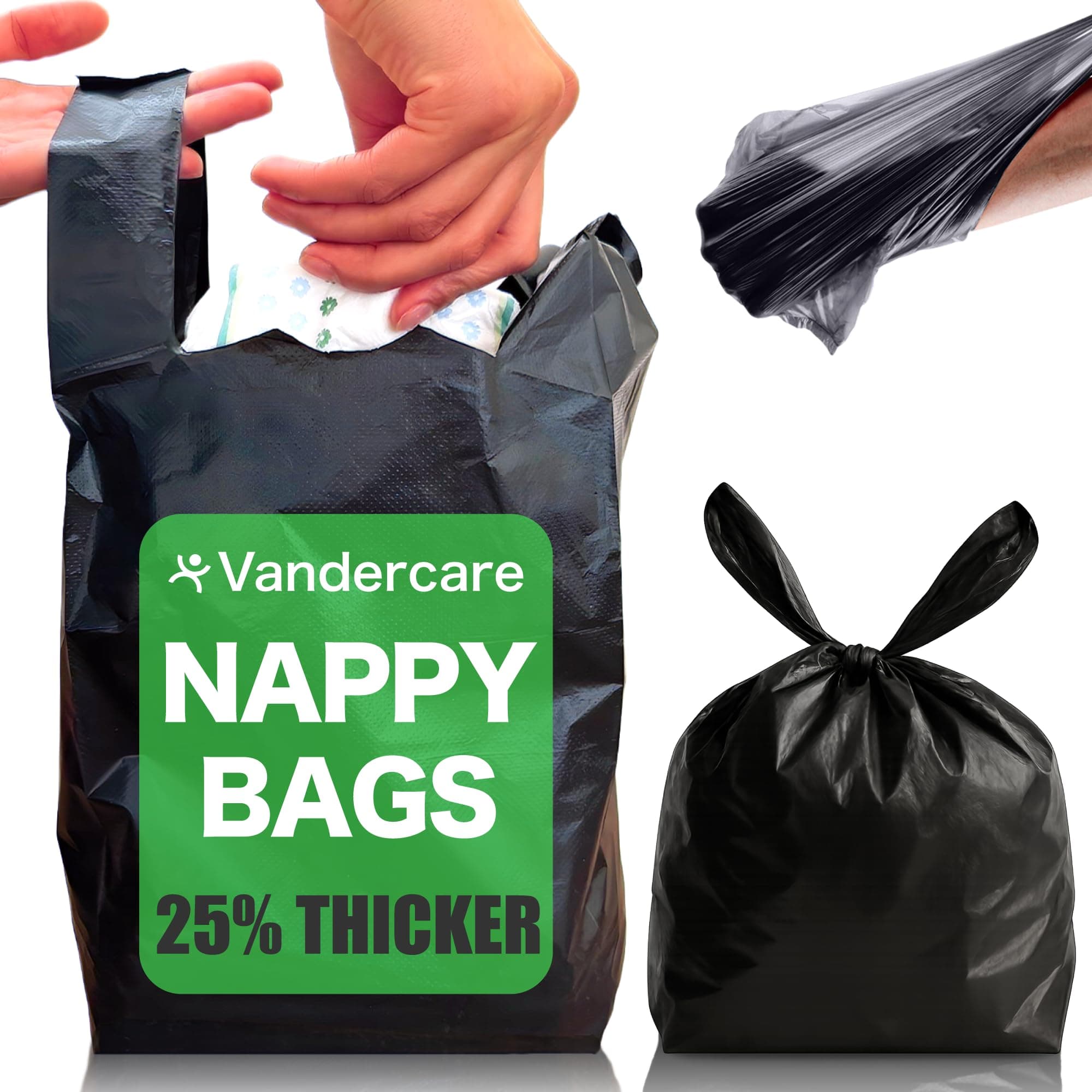 Adult Nappy Bags | 100 Pack | Sanitary Disposable Sacks for Large Incontinence Pads | 25% Thicker | Easy Tie Handles | Bag Extra Strong Thick | Fragrance Free Odourless Discrete