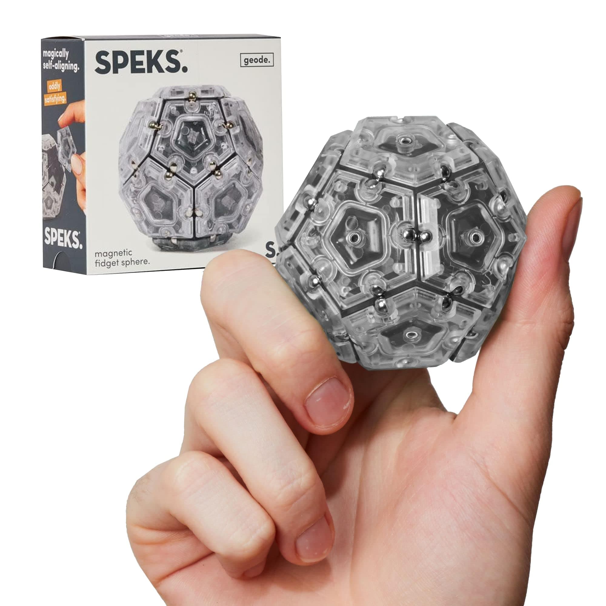 Speks Geode Magnetic Fidget Sphere - Pentagons 12-Piece Set - Slate - Fun Desk Toy for Adults