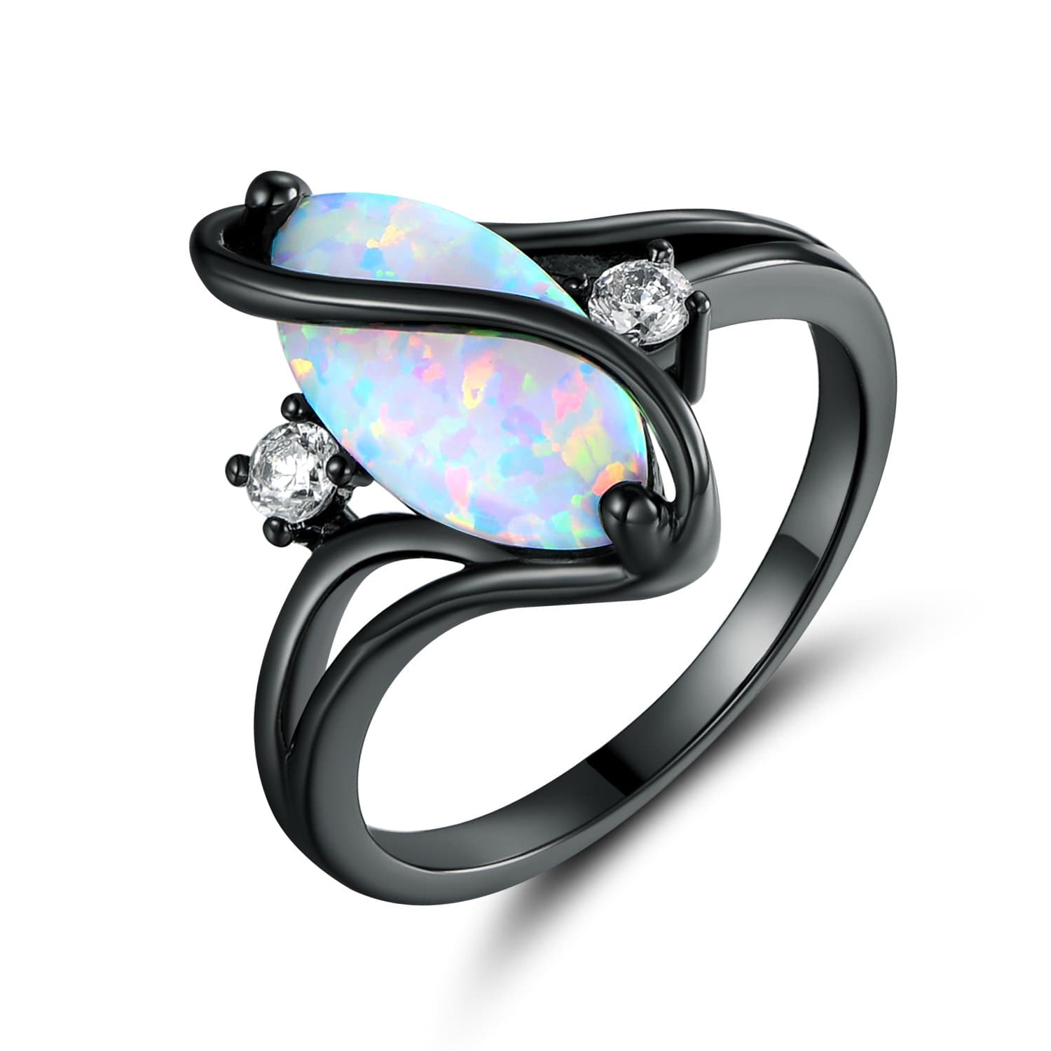 BarzelRose Gold & White Gold Plated Created Ruby, White Fire Opal & Cubic Zirconia Accents Ring