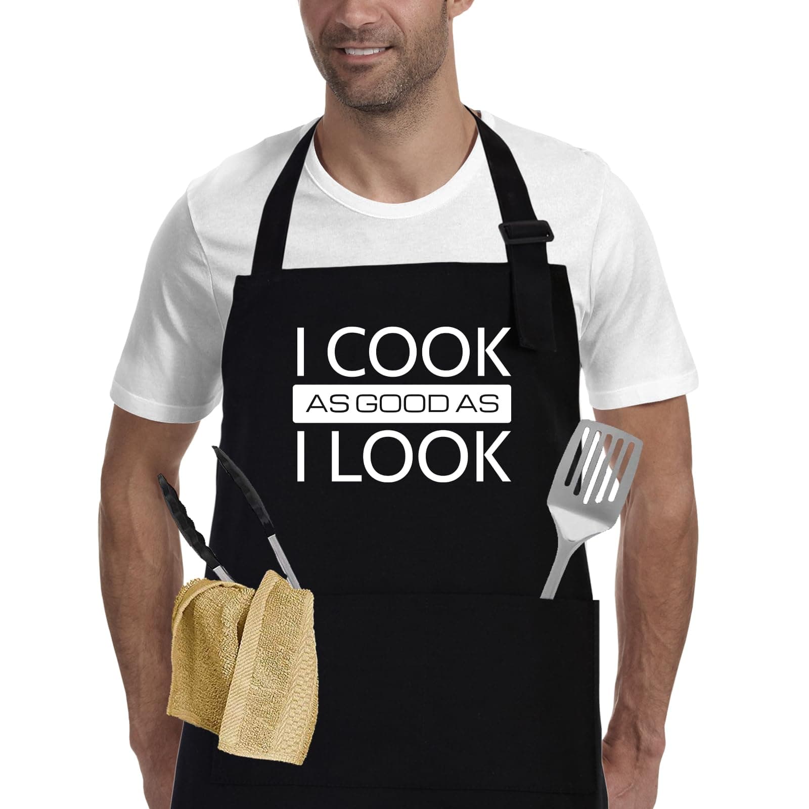 – Cotton Aprons for Women Men, Funny Kitchen Cooking Aprons with 2 Pockets, Christmas Gifts for Women Men Dad Mum Wife Husband Girlfriend and Boyfriend