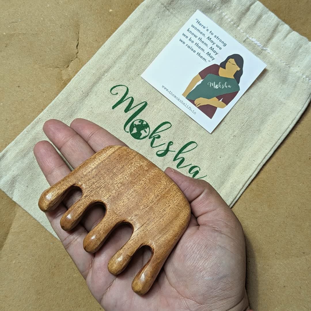 Moksha Neem wood Scalp Massager For Hair Growth and Stress Relief| Made In India | For Women and Men| With Jute Bag