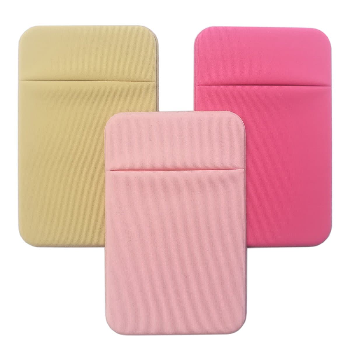 Adhesive Phone Wallet, Elastic Fabric Cell Phone Card Holder for All Smartphones & Cases - 3 Pcs (Rose/Pink/Beige)