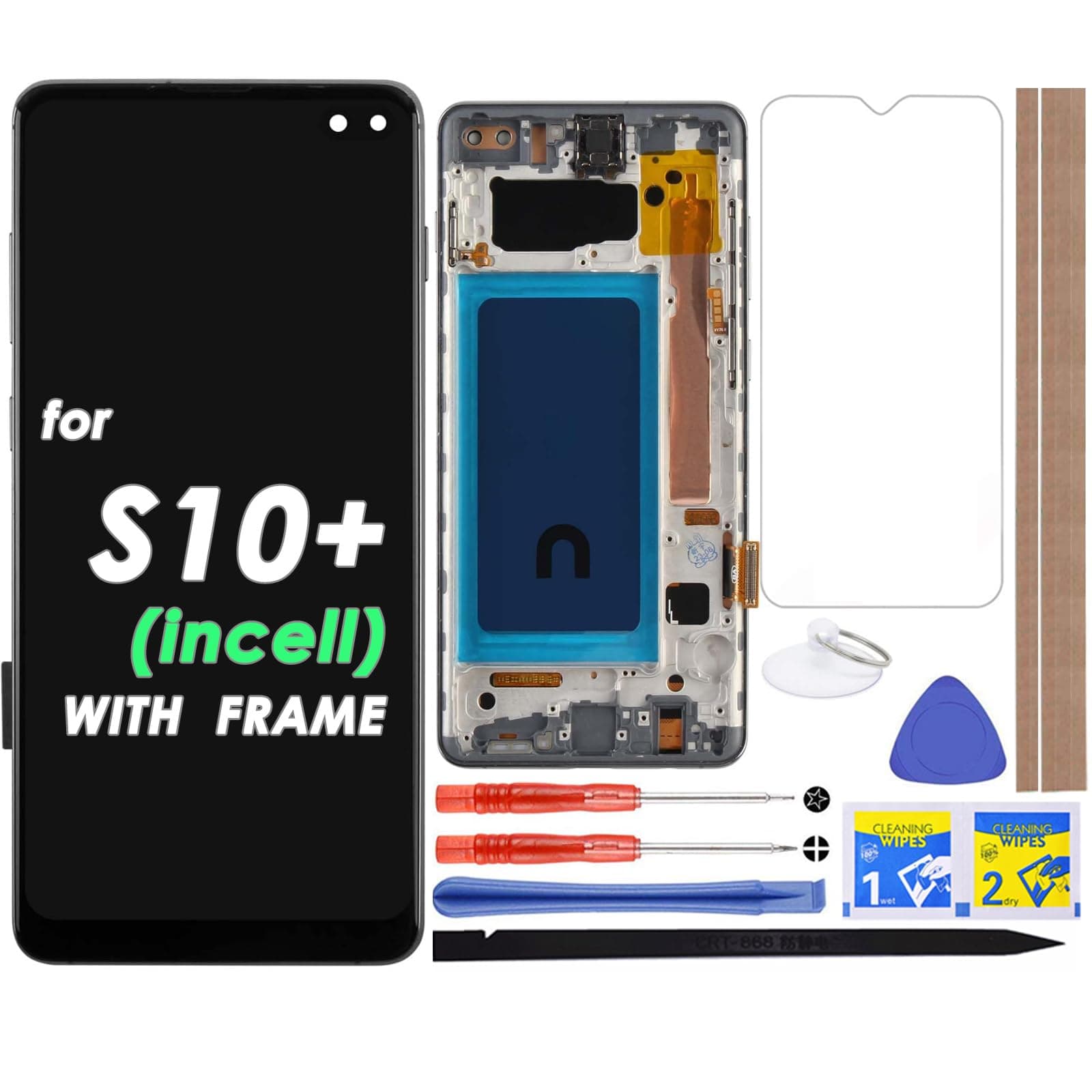 LCD Screen Replacement Touch Digitizer Display Assembly for Samsung Galaxy S10 Plus G975 G975U G975W G 975F/DS 6.4"(Incell Type with Black)