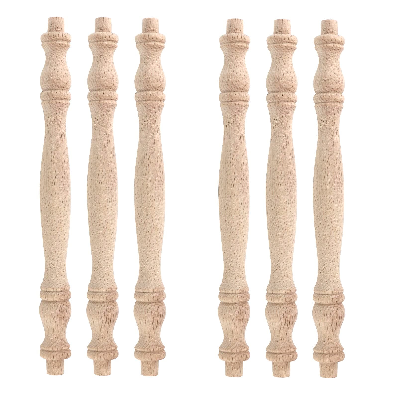 HEVSTIL 6-Pack 7 3/4" Wooden Baluster Spindles, Decorative Unpainted Unfinished Wood Natural Cutout Spindles for Furniture, Crafts
