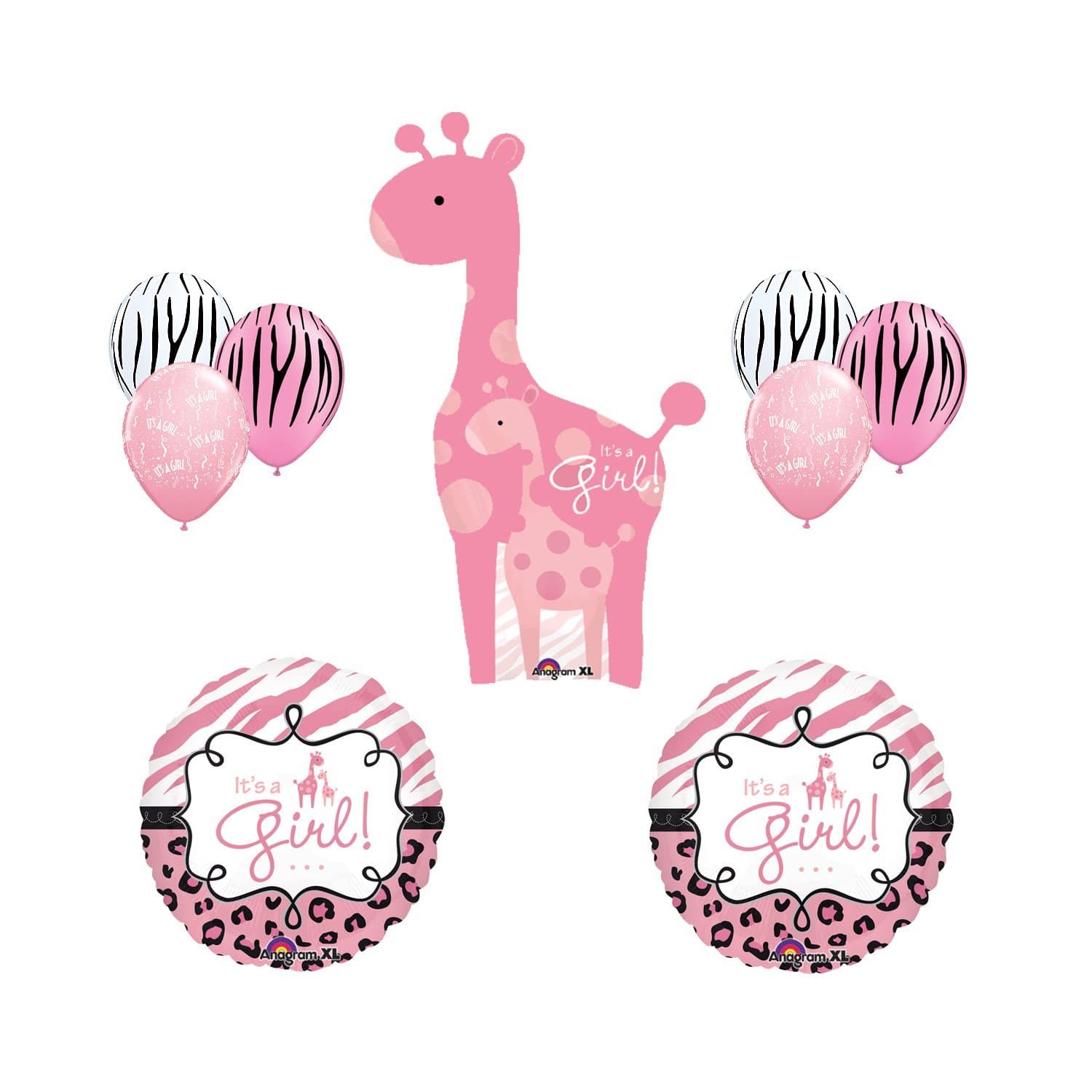 Safari It's a Girl Giraffe Pink Zebra Balloon Baby Shower Party Supply Gift Set