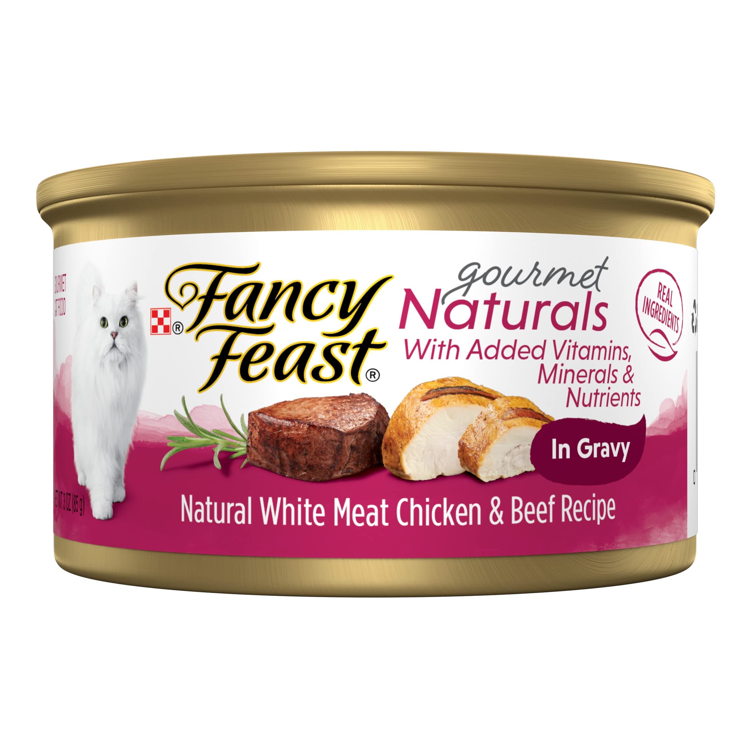 Purina Fancy Feast Wet Cat Food Gourmet Naturals White Meat Chicken & Beef Recipe in Gravy - (Pack of 12) 3 oz. Cans