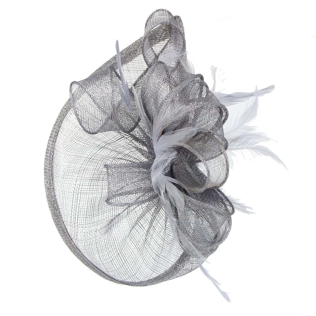 FeiYu CraftsPenny Mesh Hat Fascinator with Mesh Ribbons and Black Feathers