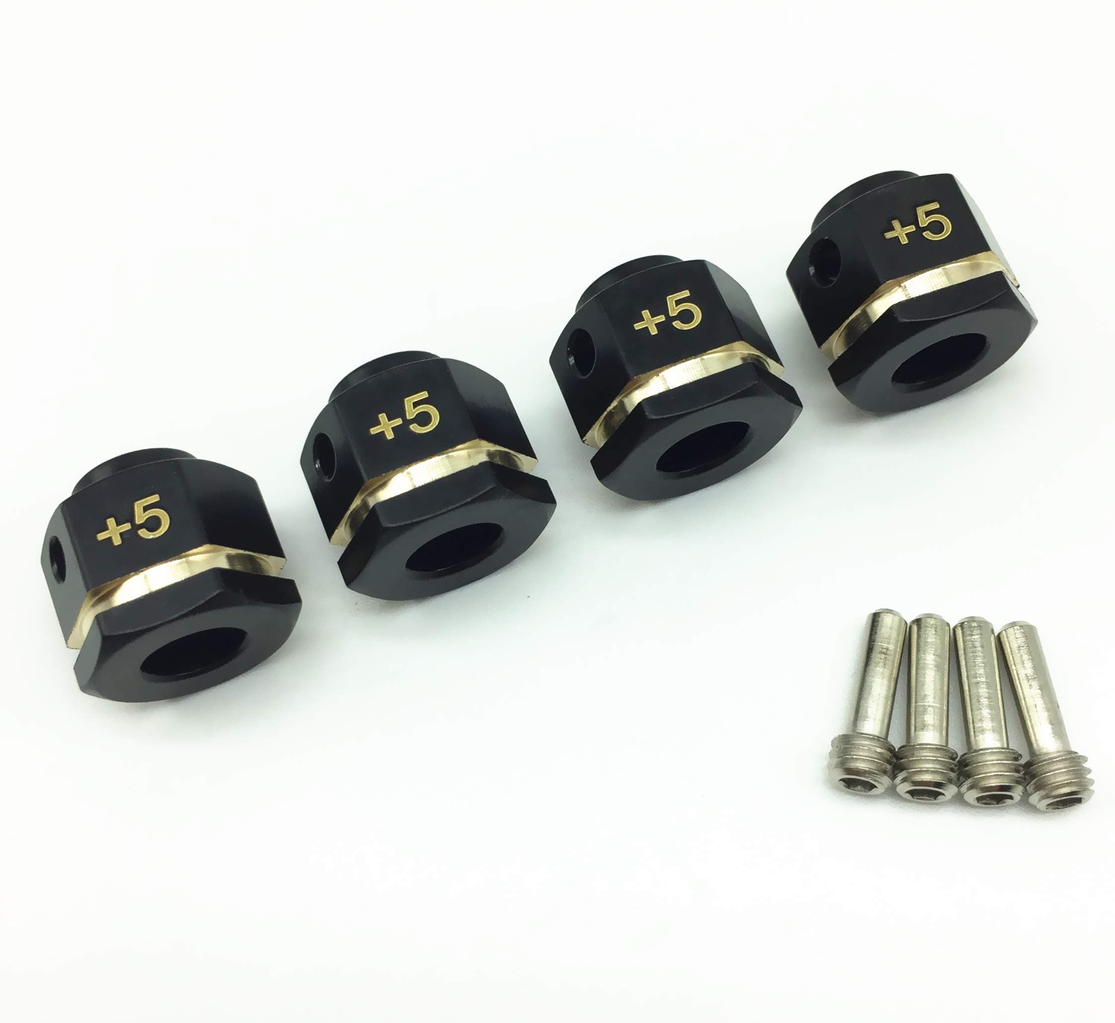 Treal Brass Extended Wheel Hubs Hex Pins Black 4pcs-Set Compatible with TRX-4 RC Car +5mm