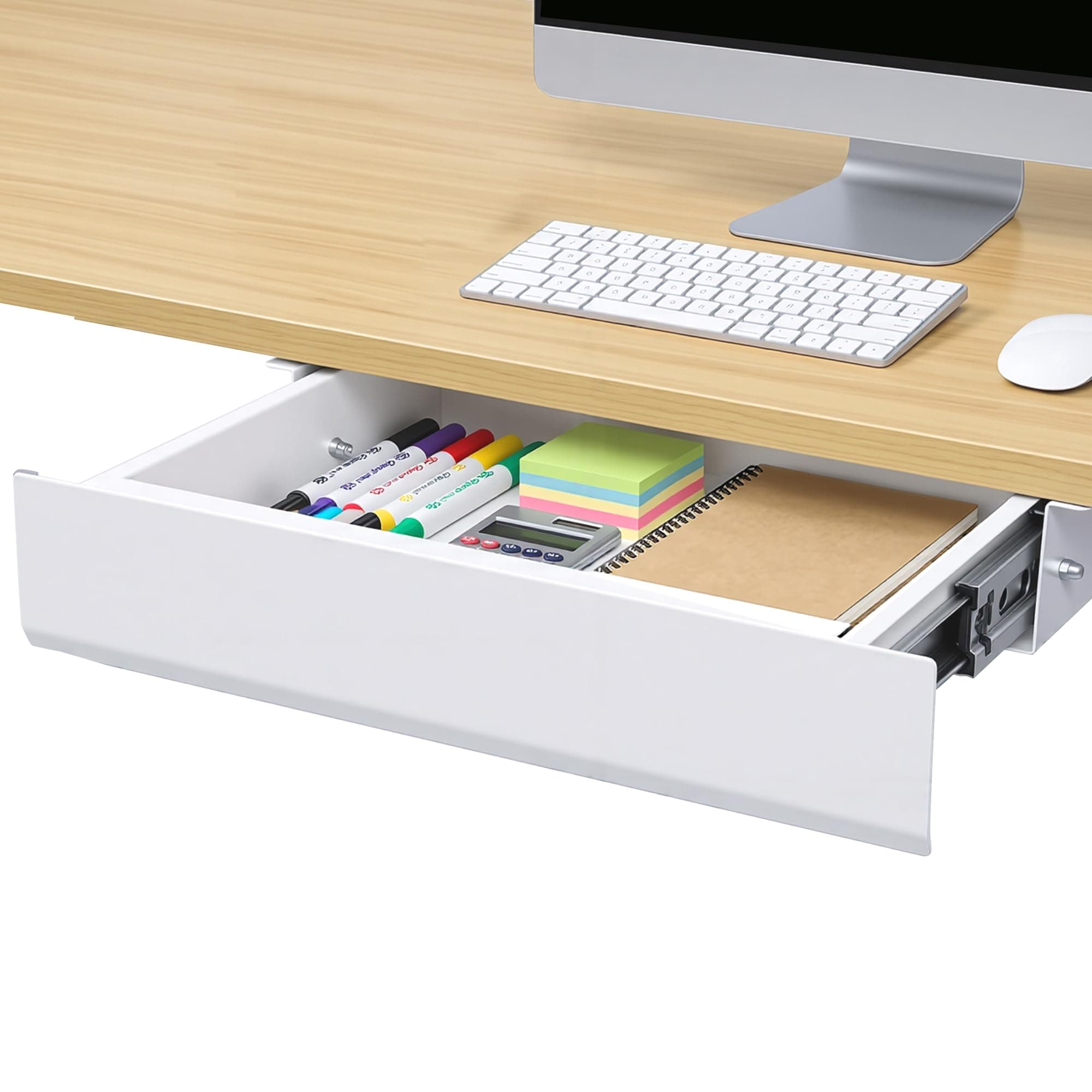 FLEXISPOT Under Desk Drawer, Steel Drawer for Desk Slide-out, Under table Mounted Drawer, Standing Workstation Storage Attachment for Office Home - 17.7” Width, White
