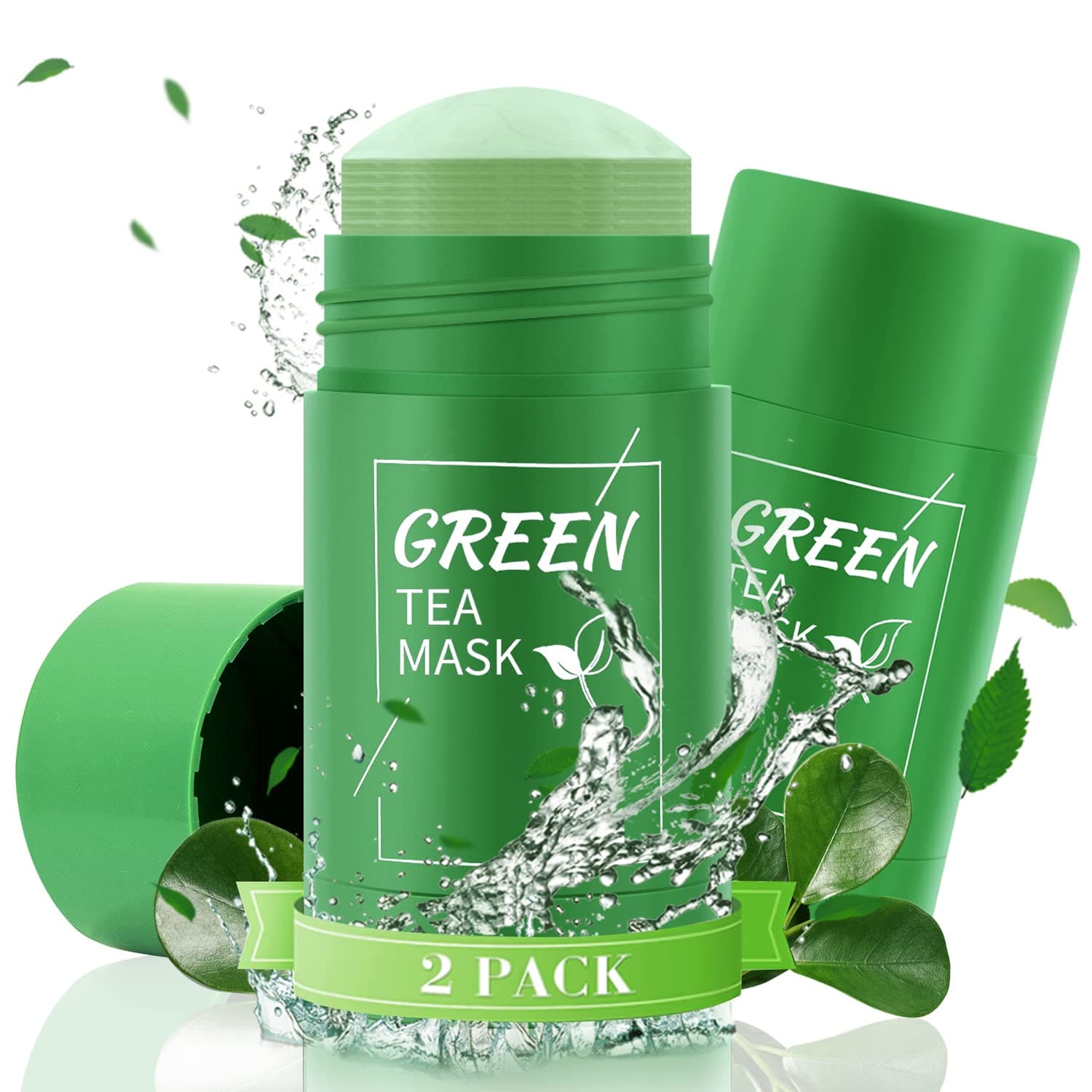2Pcs Green Tea Mask Stick,Green Mask Stick For Face Moisturizes Oil Control,Green Tea Purifying Clay Stick Mask,Poreless Deep Cleanse Mask Stick For Women Men,Green Tea Mask Stick Blackhead Remover