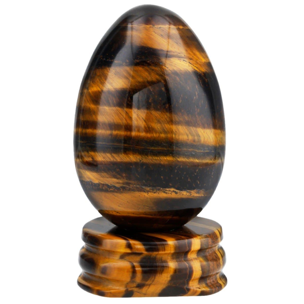 mookaitedecor Tiger's Eye Crystal Egg Polished Gemstone Figurines with Stone Stand