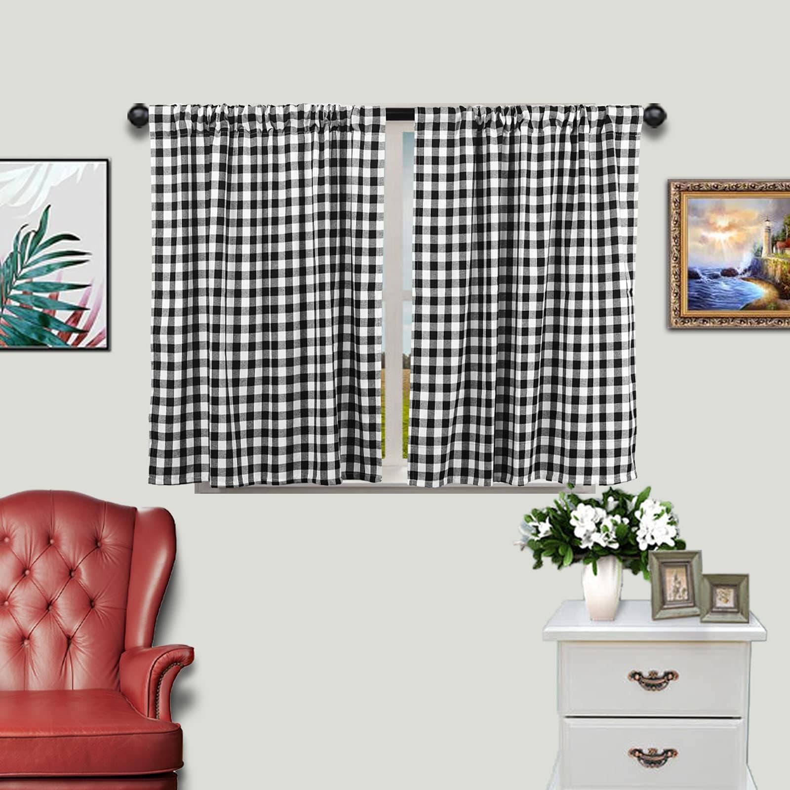 Buffalo Check Curtains Buffalo Plaid Curtains Blackout Curtains Farmhouse Country Curtains for Living Room, 36x36inch, 2 Pack (Black White)