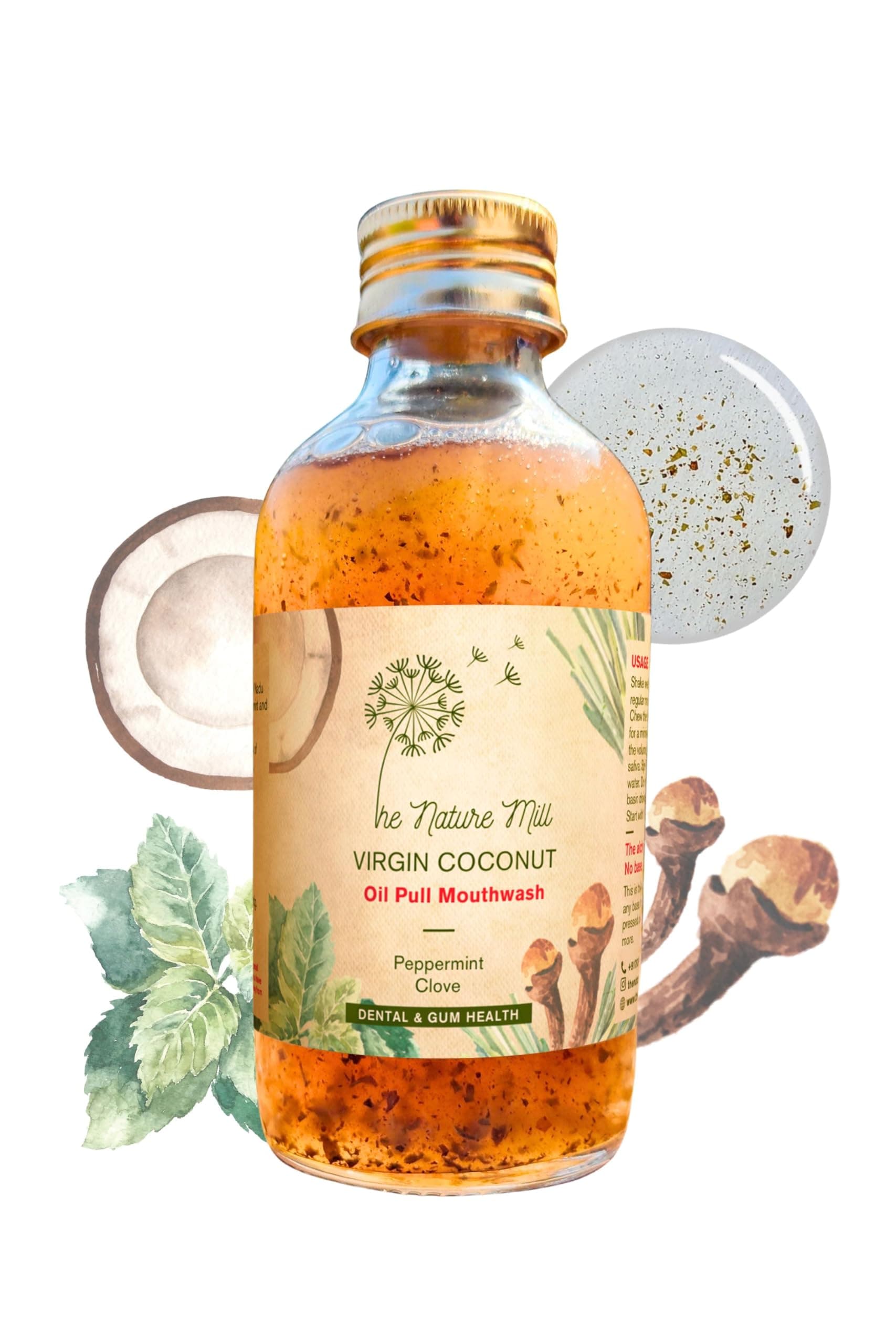 Coconut Oil Pull Mouthwash Peppermint Clove, Natural Pulling Oil for Teeth and Gums, Cold Pressed Virgin Coconut Oil with 6 Essential Oils, 200ml