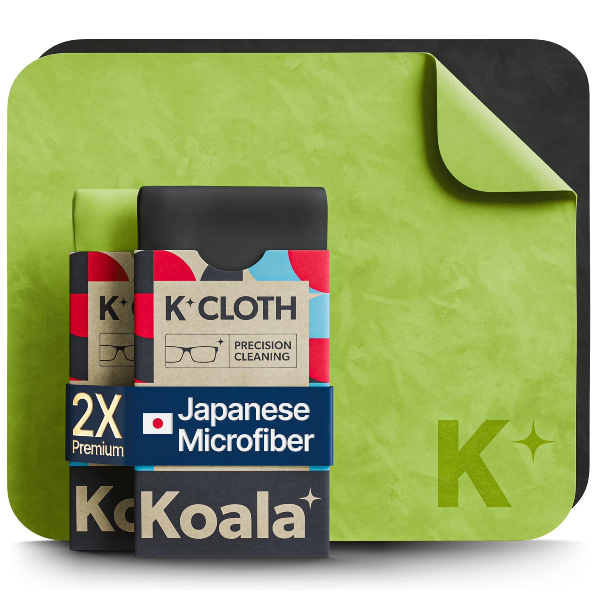 Koala Lifestyle Lens Cleaning Cloth Japanese Microfiber Glasses Cleaning Cloth Eyeglass Lens Cleaner Safe for Camera Lenses and Screen Cleaning, Black & Green (Pack of 2)