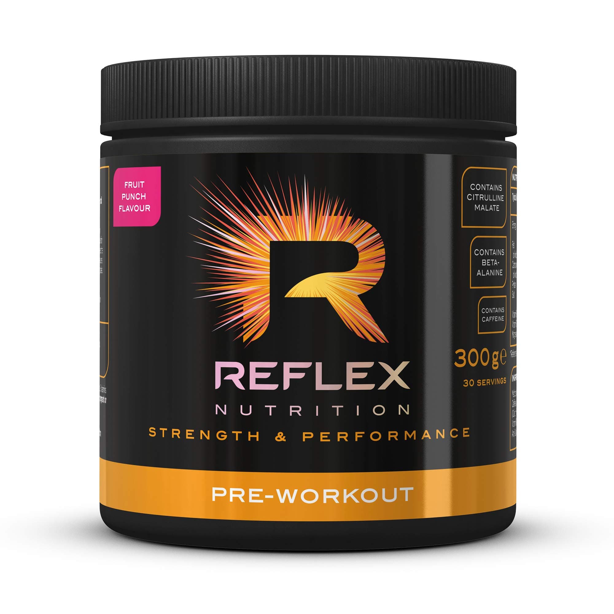 Nutrition Reflex Pre Workout Powder 3000 mg Citrulline Malate 1600 mg Beta-Alanine 125 mg Caffeine Plus B Vitamins and Electrolytes (Fruit Punch) (300 g)